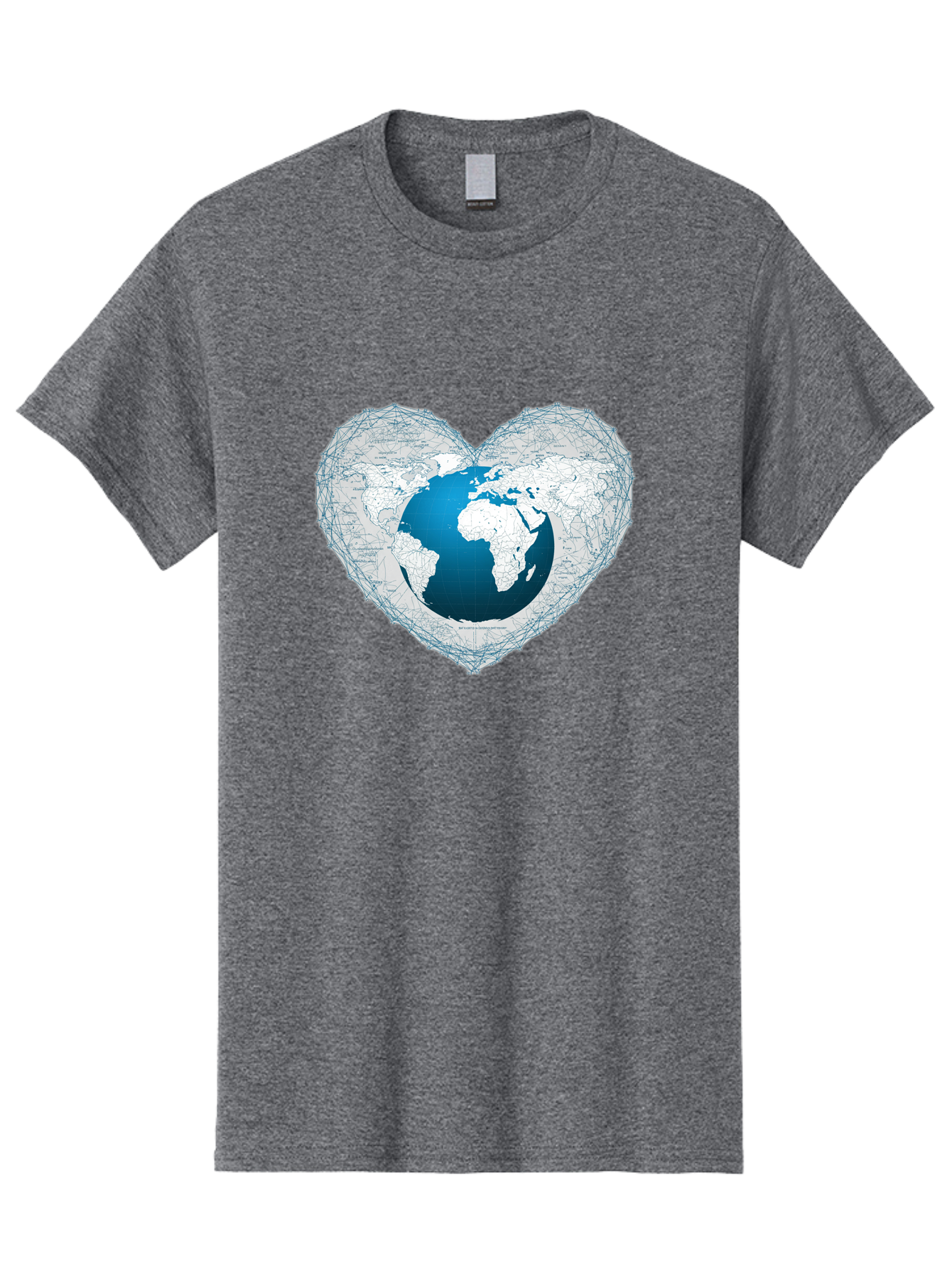 Globe-In-Heart-2 Men'S Graphic Tee, 100% Cotton, Comfortable Casual Summer Wear, Machine Washable, Globe In Heart Shape, World Map, Love For The Earth, Global Unity, Blue Gradient, Wireframe Design, Earth Illustration, Heart-Shaped Globe Baa753 17
