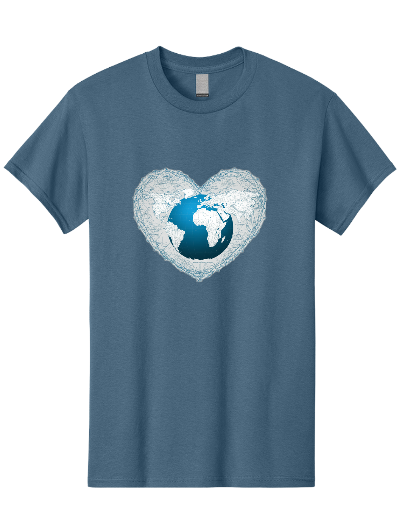 Globe-In-Heart-2 Men'S Graphic Tee, 100% Cotton, Comfortable Casual Summer Wear, Machine Washable, Globe In Heart Shape, World Map, Love For The Earth, Global Unity, Blue Gradient, Wireframe Design, Earth Illustration, Heart-Shaped Globe Baa753 29
