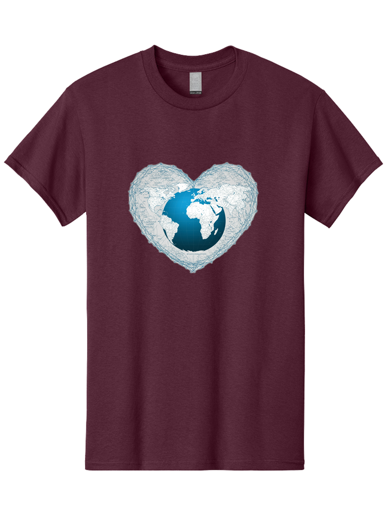 Globe-In-Heart-2 Men'S Graphic Tee, 100% Cotton, Comfortable Casual Summer Wear, Machine Washable, Globe In Heart Shape, World Map, Love For The Earth, Global Unity, Blue Gradient, Wireframe Design, Earth Illustration, Heart-Shaped Globe Baa753 21
