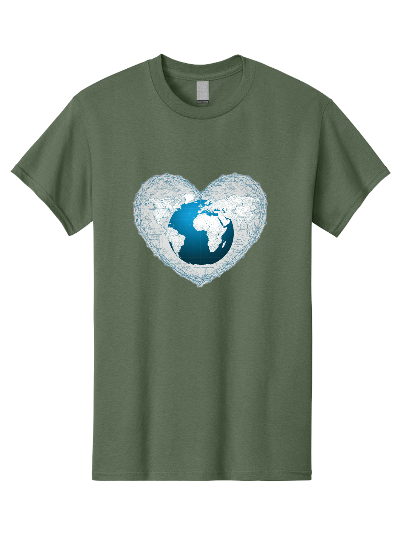 Globe-In-Heart-2 Men'S Graphic Tee, 100% Cotton, Comfortable Casual Summer Wear, Machine Washable, Globe In Heart Shape, World Map, Love For The Earth, Global Unity, Blue Gradient, Wireframe Design, Earth Illustration, Heart-Shaped Globe Baa753 3