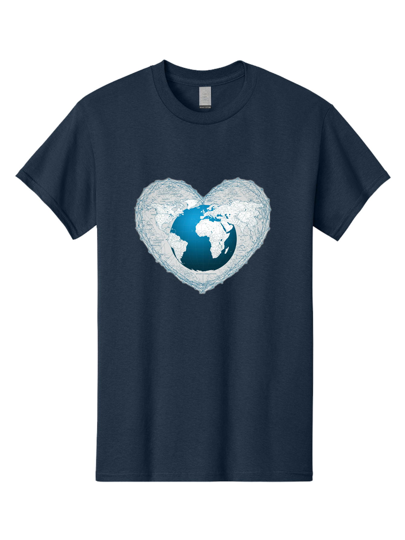Globe-In-Heart-2 Men'S Graphic Tee, 100% Cotton, Comfortable Casual Summer Wear, Machine Washable, Globe In Heart Shape, World Map, Love For The Earth, Global Unity, Blue Gradient, Wireframe Design, Earth Illustration, Heart-Shaped Globe Baa753 25