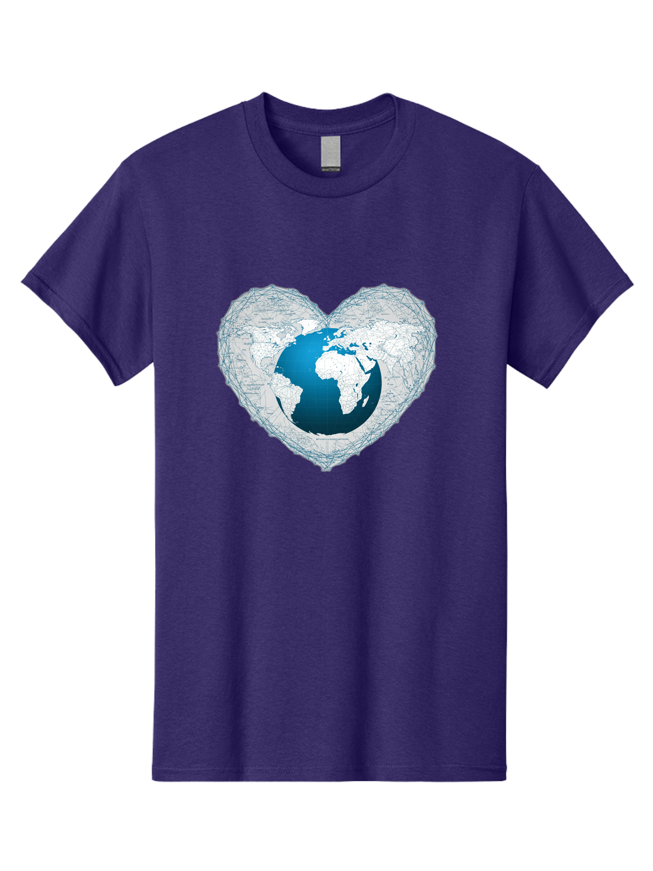 Globe-In-Heart-2 Men'S Graphic Tee, 100% Cotton, Comfortable Casual Summer Wear, Machine Washable, Globe In Heart Shape, World Map, Love For The Earth, Global Unity, Blue Gradient, Wireframe Design, Earth Illustration, Heart-Shaped Globe Baa753 5