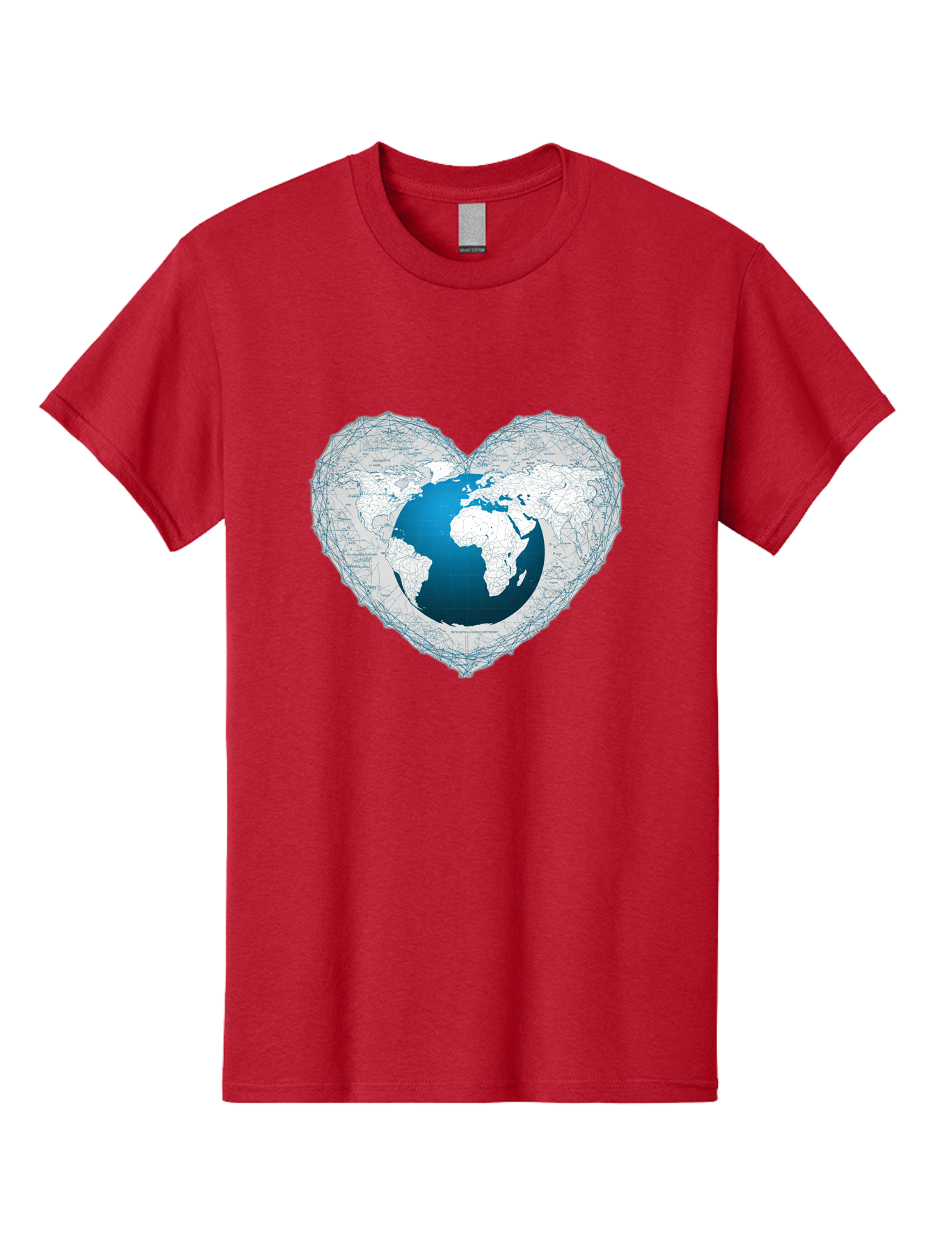 Globe-In-Heart-2 Men'S Graphic Tee, 100% Cotton, Comfortable Casual Summer Wear, Machine Washable, Globe In Heart Shape, World Map, Love For The Earth, Global Unity, Blue Gradient, Wireframe Design, Earth Illustration, Heart-Shaped Globe Baa753 27