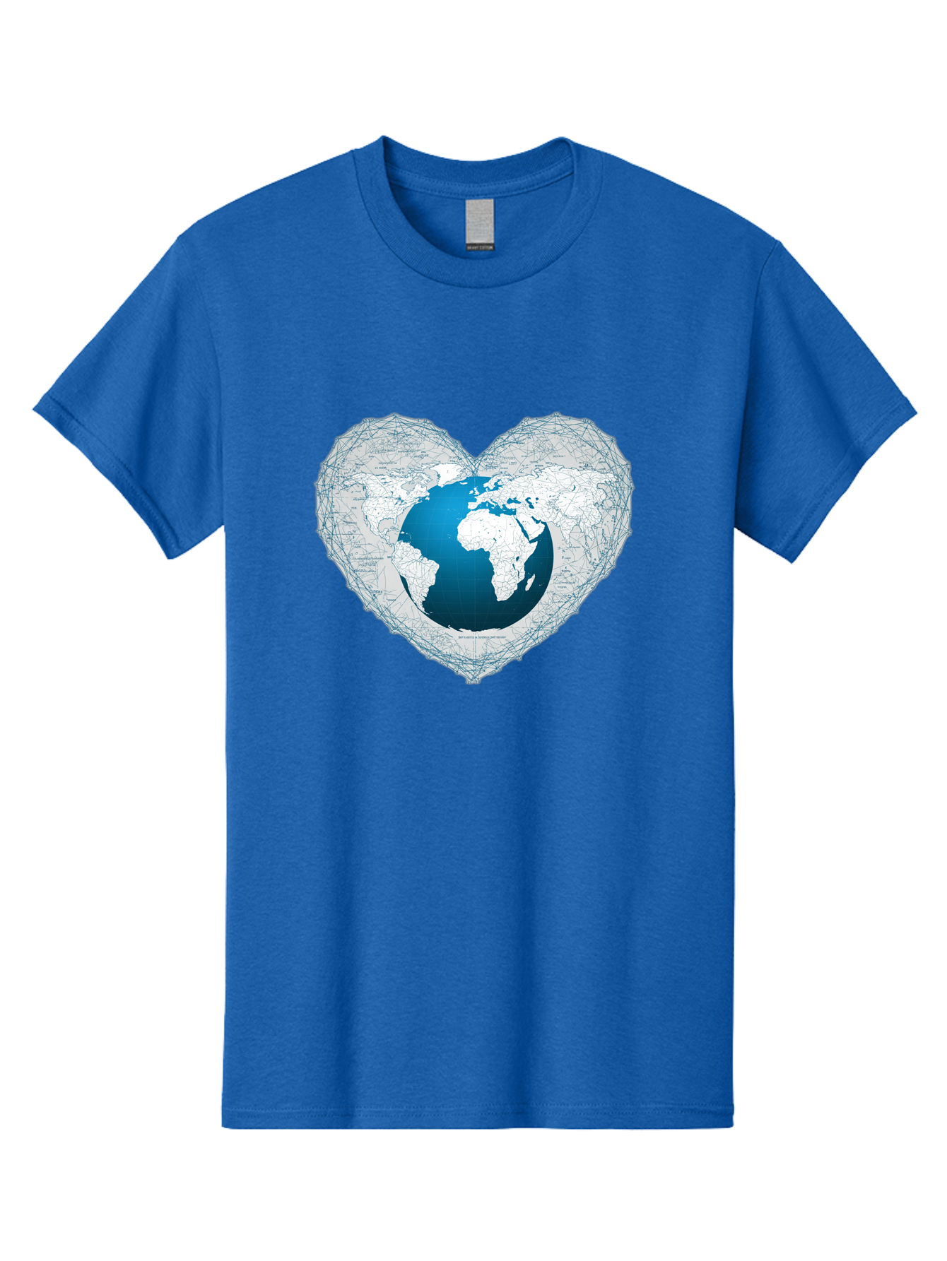 Globe-In-Heart-2 Men'S Graphic Tee, 100% Cotton, Comfortable Casual Summer Wear, Machine Washable, Globe In Heart Shape, World Map, Love For The Earth, Global Unity, Blue Gradient, Wireframe Design, Earth Illustration, Heart-Shaped Globe Baa753 23