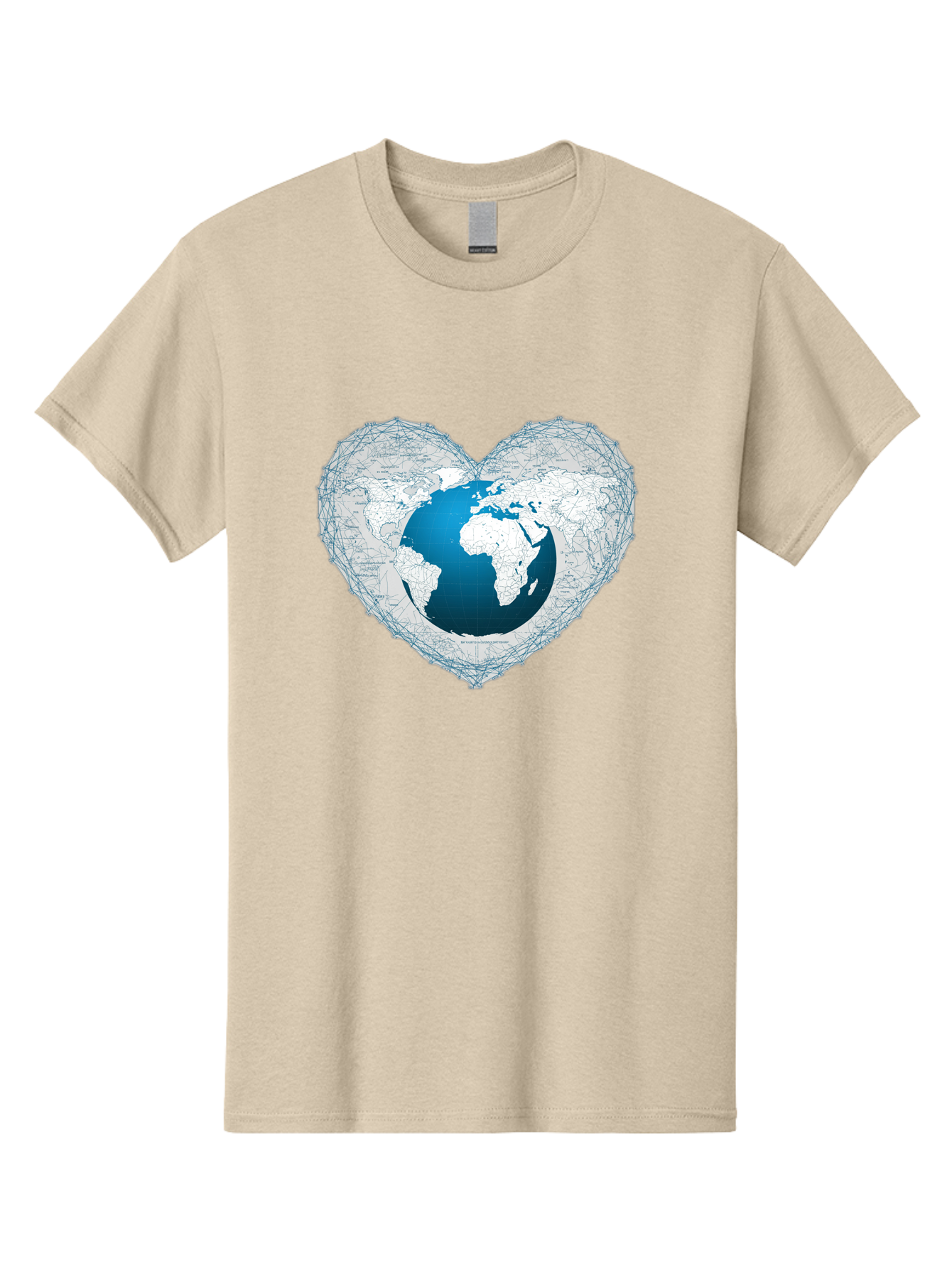 Globe-In-Heart-2 Men'S Graphic Tee, 100% Cotton, Comfortable Casual Summer Wear, Machine Washable, Globe In Heart Shape, World Map, Love For The Earth, Global Unity, Blue Gradient, Wireframe Design, Earth Illustration, Heart-Shaped Globe Baa753 11