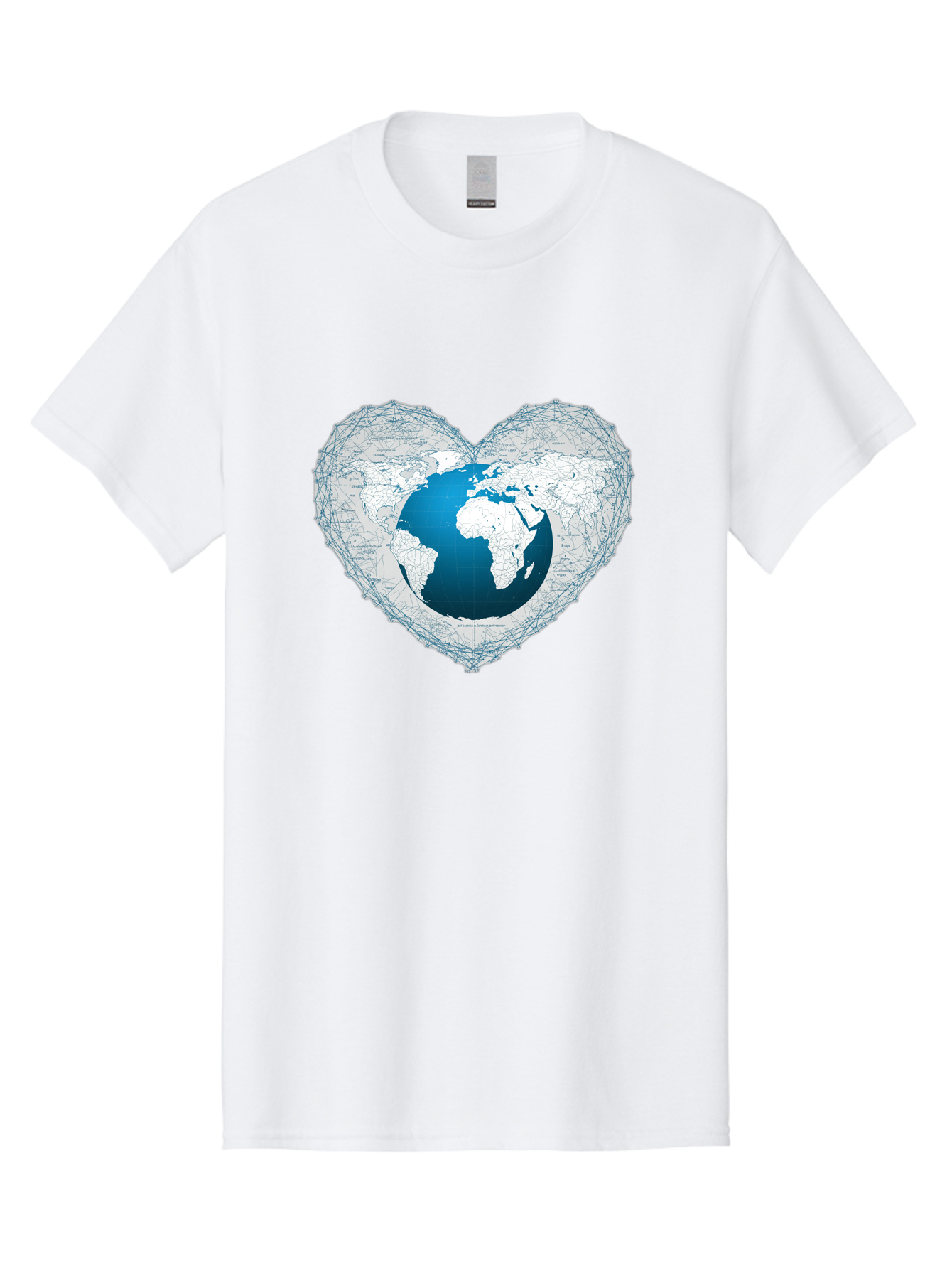 Globe-In-Heart-2 Men'S Graphic Tee, 100% Cotton, Comfortable Casual Summer Wear, Machine Washable, Globe In Heart Shape, World Map, Love For The Earth, Global Unity, Blue Gradient, Wireframe Design, Earth Illustration, Heart-Shaped Globe Baa753 13