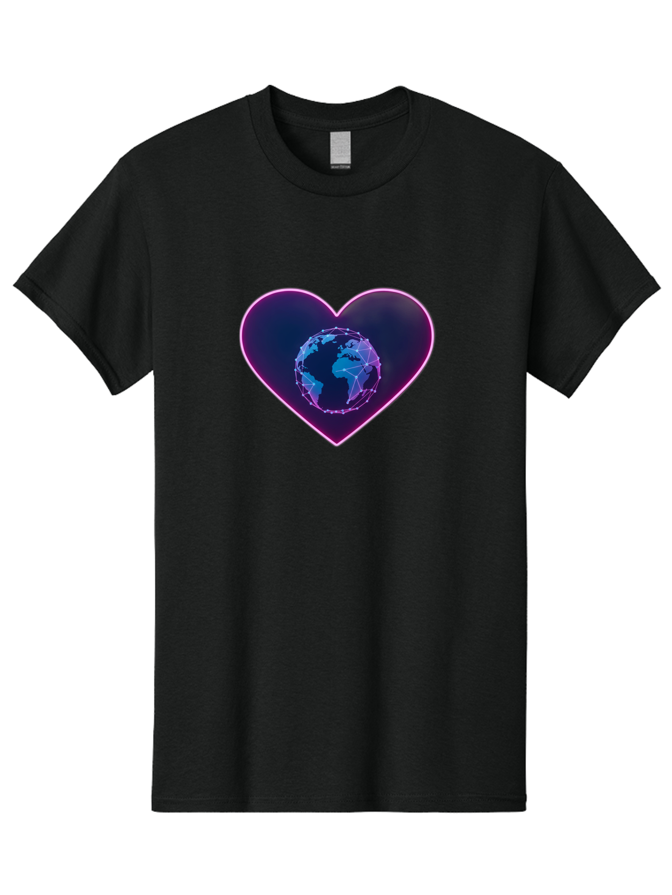 Globe-In-Heart Men'S Graphic Tee, 100% Cotton, Comfortable Casual Summer Wear, Machine Washable, Globe In The Heart, Global Unity, World Love, Interconnectedness, Network Effect, Futuristic Design, Digital Art, Earth Connection Baa754 25