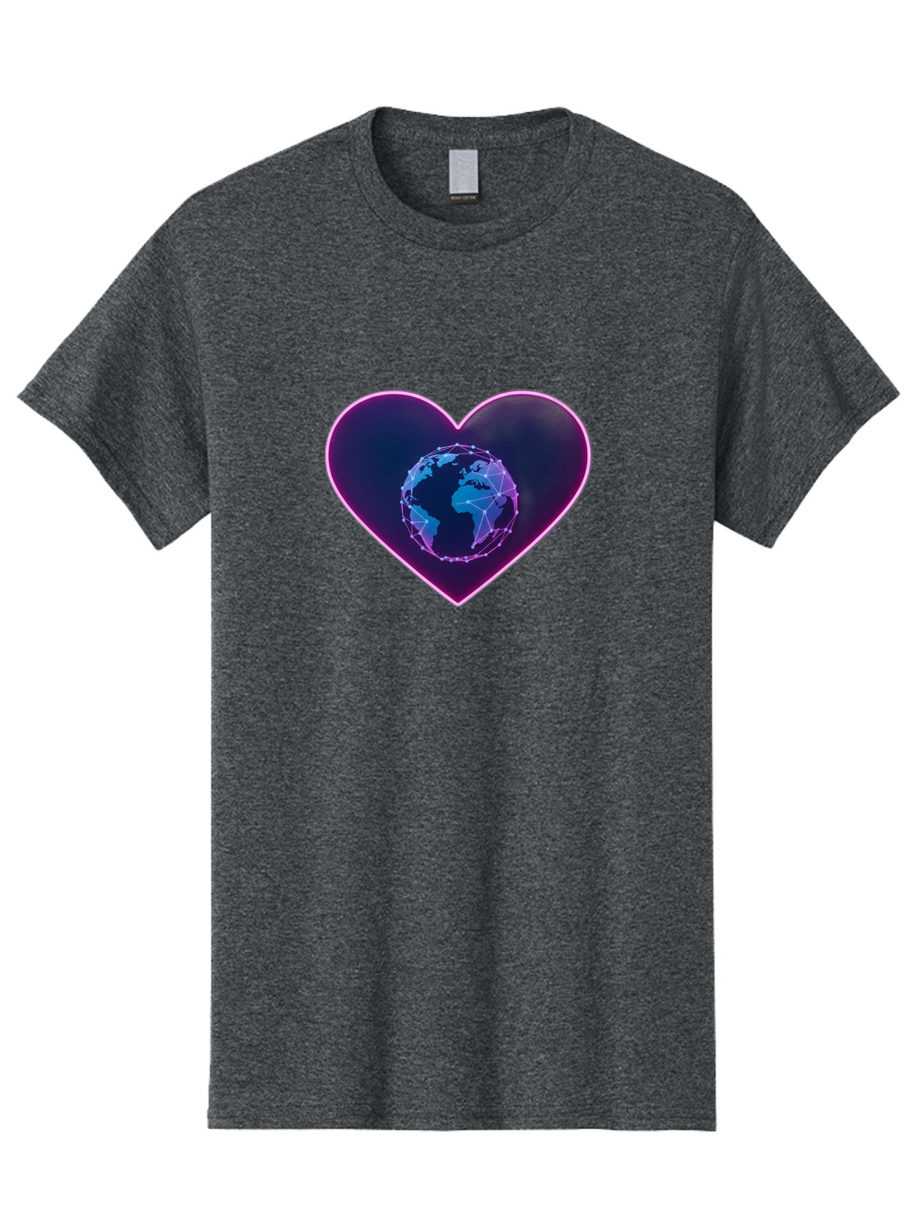 Globe-In-Heart Men'S Graphic Tee, 100% Cotton, Comfortable Casual Summer Wear, Machine Washable, Globe In The Heart, Global Unity, World Love, Interconnectedness, Network Effect, Futuristic Design, Digital Art, Earth Connection Baa754 17
