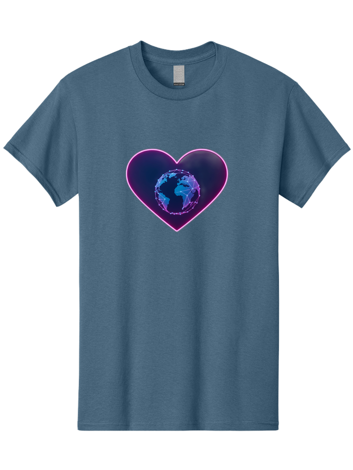 Globe-In-Heart Men'S Graphic Tee, 100% Cotton, Comfortable Casual Summer Wear, Machine Washable, Globe In The Heart, Global Unity, World Love, Interconnectedness, Network Effect, Futuristic Design, Digital Art, Earth Connection Baa754 15