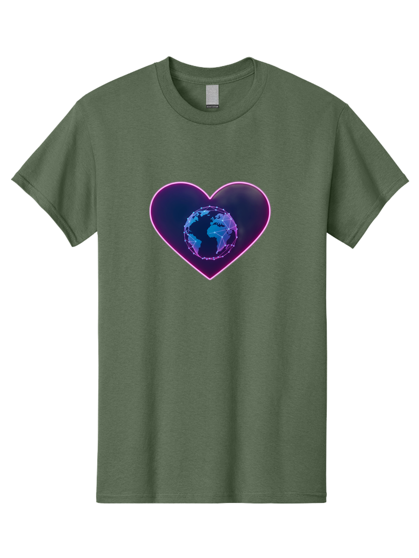 Globe-In-Heart Men'S Graphic Tee, 100% Cotton, Comfortable Casual Summer Wear, Machine Washable, Globe In The Heart, Global Unity, World Love, Interconnectedness, Network Effect, Futuristic Design, Digital Art, Earth Connection Baa754 29