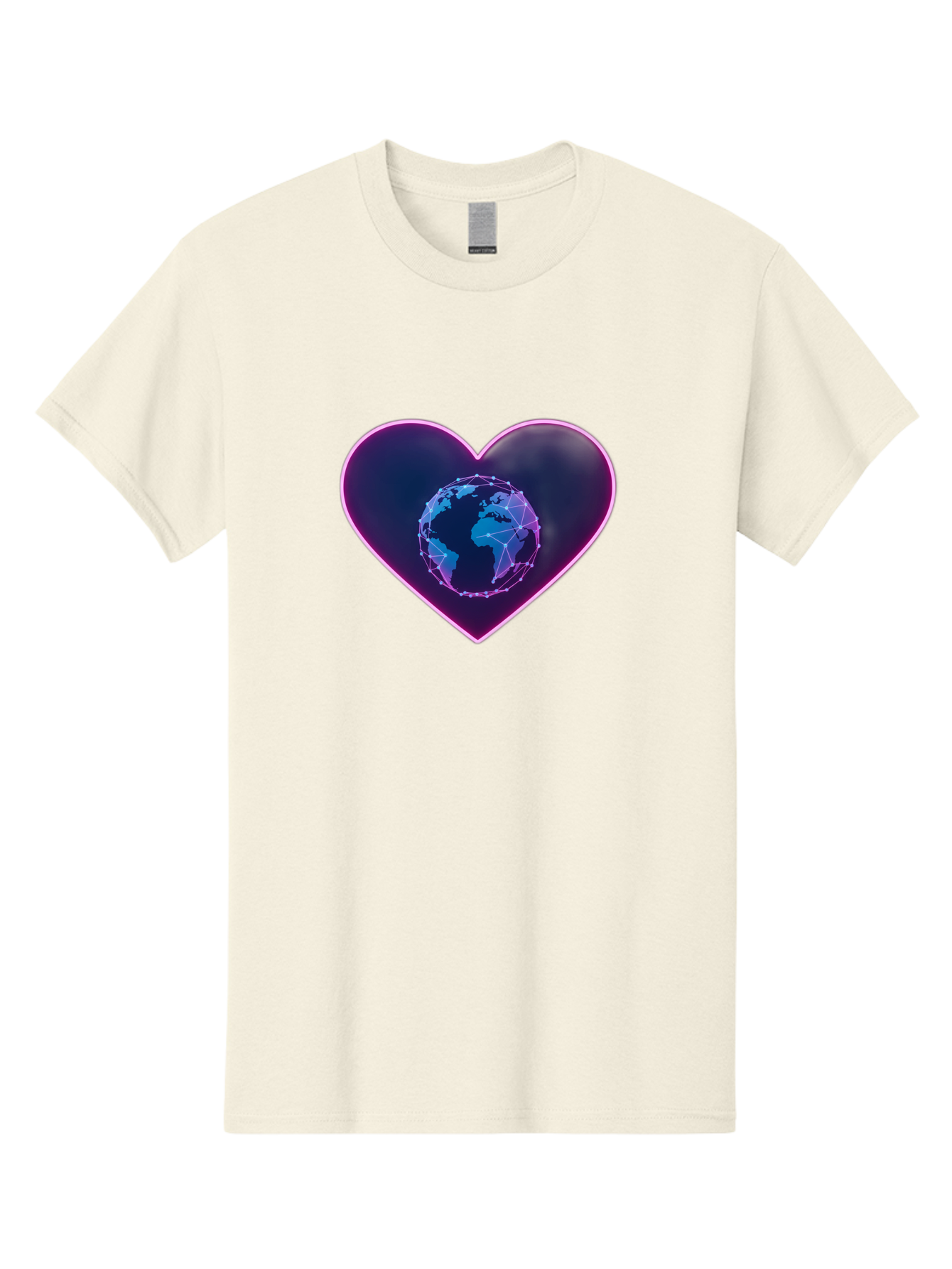 Globe-In-Heart Men'S Graphic Tee, 100% Cotton, Comfortable Casual Summer Wear, Machine Washable, Globe In The Heart, Global Unity, World Love, Interconnectedness, Network Effect, Futuristic Design, Digital Art, Earth Connection Baa754 7