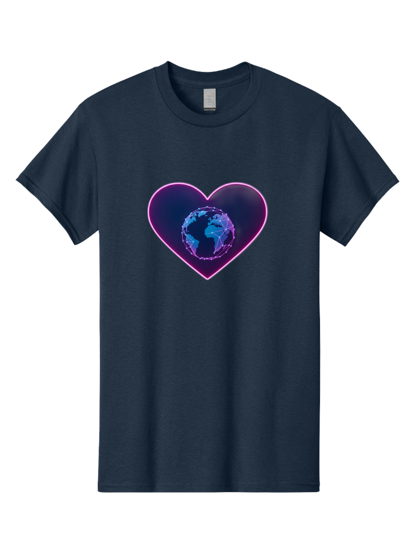 Globe-In-Heart Men'S Graphic Tee, 100% Cotton, Comfortable Casual Summer Wear, Machine Washable, Globe In The Heart, Global Unity, World Love, Interconnectedness, Network Effect, Futuristic Design, Digital Art, Earth Connection Baa754 21