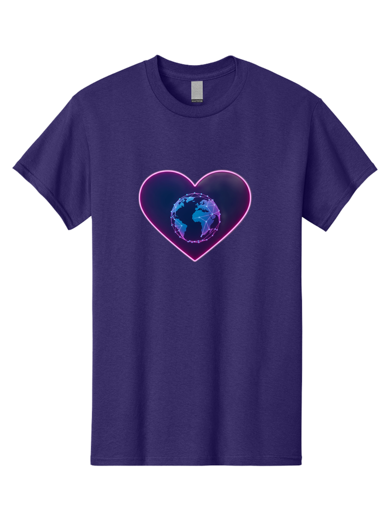 Globe-In-Heart Men'S Graphic Tee, 100% Cotton, Comfortable Casual Summer Wear, Machine Washable, Globe In The Heart, Global Unity, World Love, Interconnectedness, Network Effect, Futuristic Design, Digital Art, Earth Connection Baa754 5
