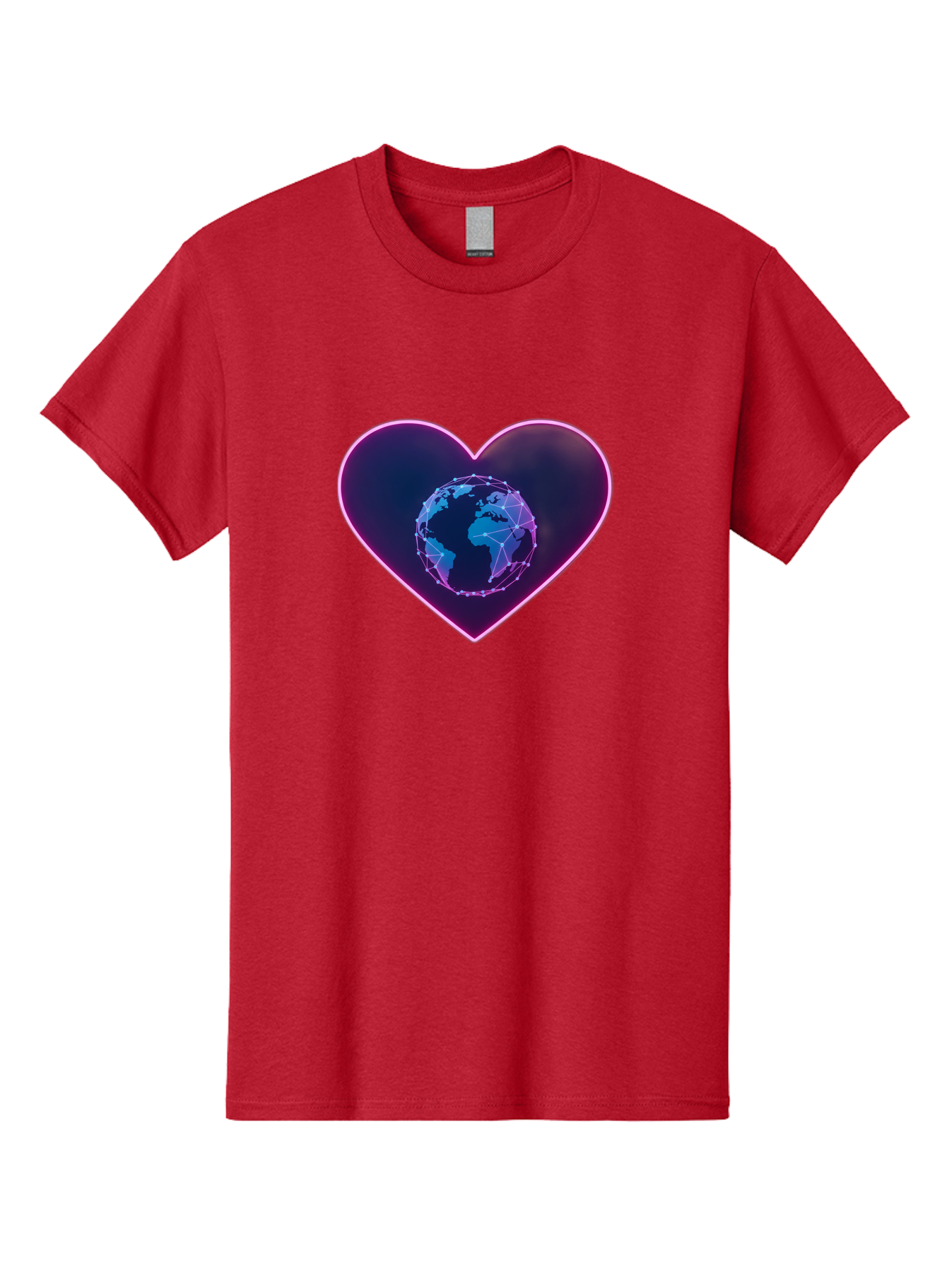 Globe-In-Heart Men'S Graphic Tee, 100% Cotton, Comfortable Casual Summer Wear, Machine Washable, Globe In The Heart, Global Unity, World Love, Interconnectedness, Network Effect, Futuristic Design, Digital Art, Earth Connection Baa754 13