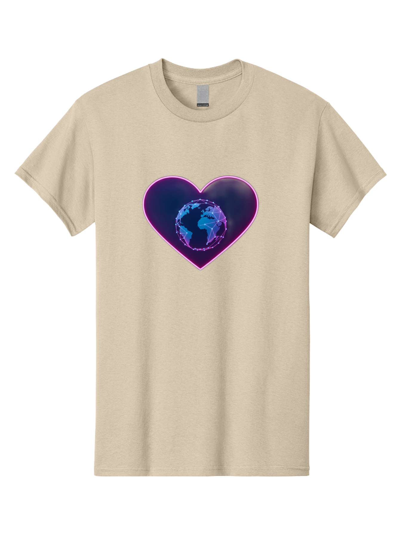 Globe-In-Heart Men'S Graphic Tee, 100% Cotton, Comfortable Casual Summer Wear, Machine Washable, Globe In The Heart, Global Unity, World Love, Interconnectedness, Network Effect, Futuristic Design, Digital Art, Earth Connection Baa754 9