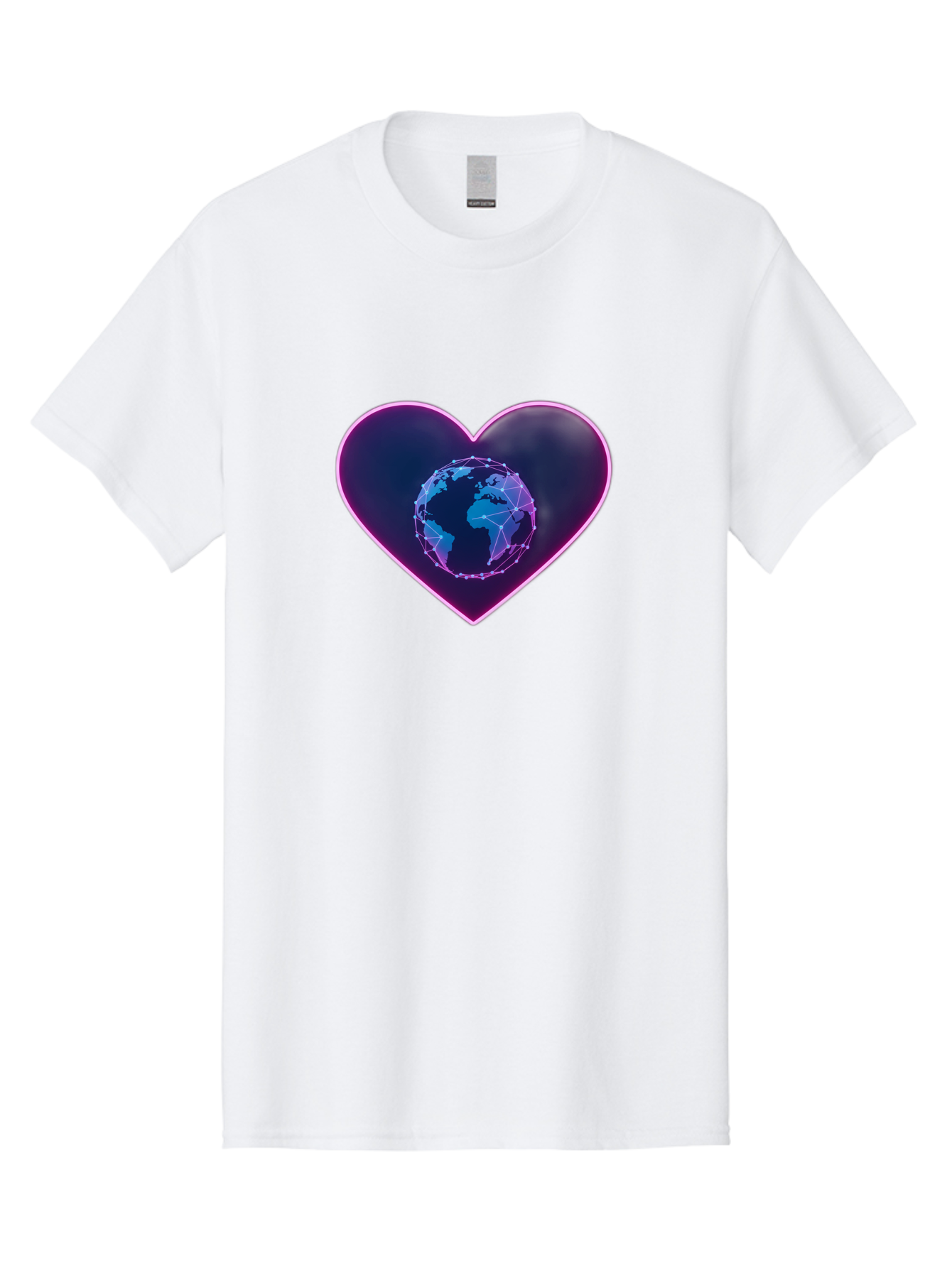 Globe-In-Heart Men'S Graphic Tee, 100% Cotton, Comfortable Casual Summer Wear, Machine Washable, Globe In The Heart, Global Unity, World Love, Interconnectedness, Network Effect, Futuristic Design, Digital Art, Earth Connection Baa754 27