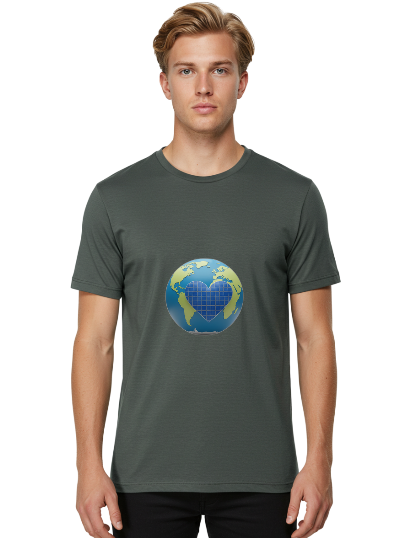 Globe-With-Heart Men'S Graphic Tee, 100% Cotton, Comfortable Casual Summer Wear, Machine Washable, Globe With Heart Shape, World Map, Love For The Planet, Eco-Friendly, Sustainable Living, Global Unity, Heart-Shaped Grid, Baa755 12
