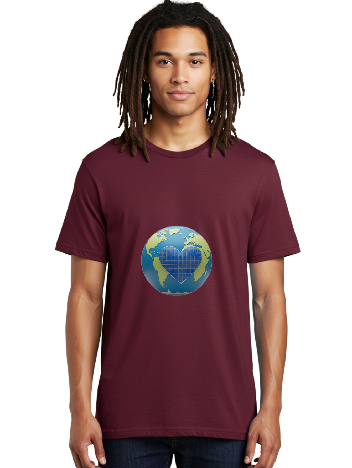 Globe-With-Heart Men'S Graphic Tee, 100% Cotton, Comfortable Casual Summer Wear, Machine Washable, Globe With Heart Shape, World Map, Love For The Planet, Eco-Friendly, Sustainable Living, Global Unity, Heart-Shaped Grid, Baa755 18