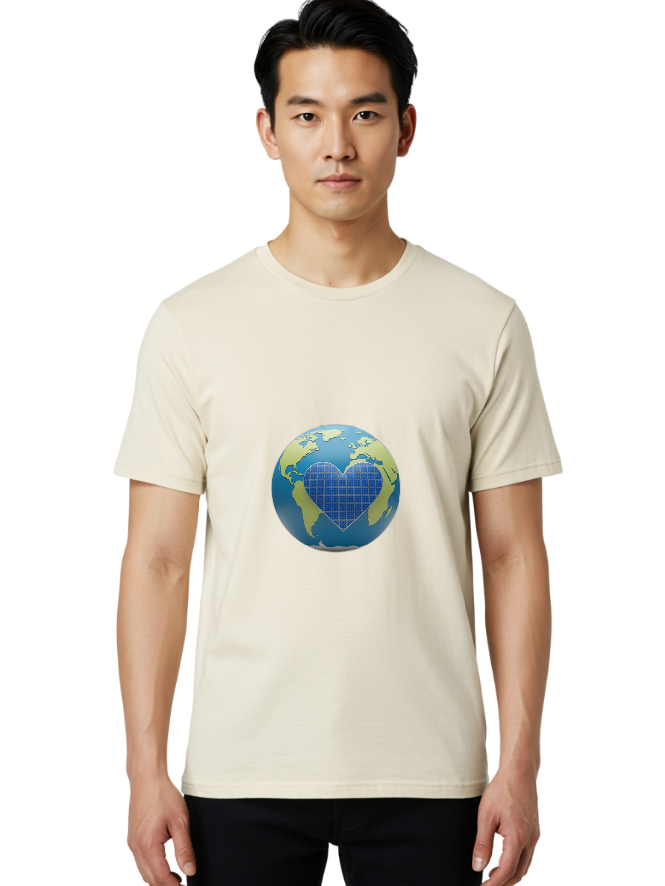 Globe-With-Heart Men'S Graphic Tee, 100% Cotton, Comfortable Casual Summer Wear, Machine Washable, Globe With Heart Shape, World Map, Love For The Planet, Eco-Friendly, Sustainable Living, Global Unity, Heart-Shaped Grid, Baa755 4