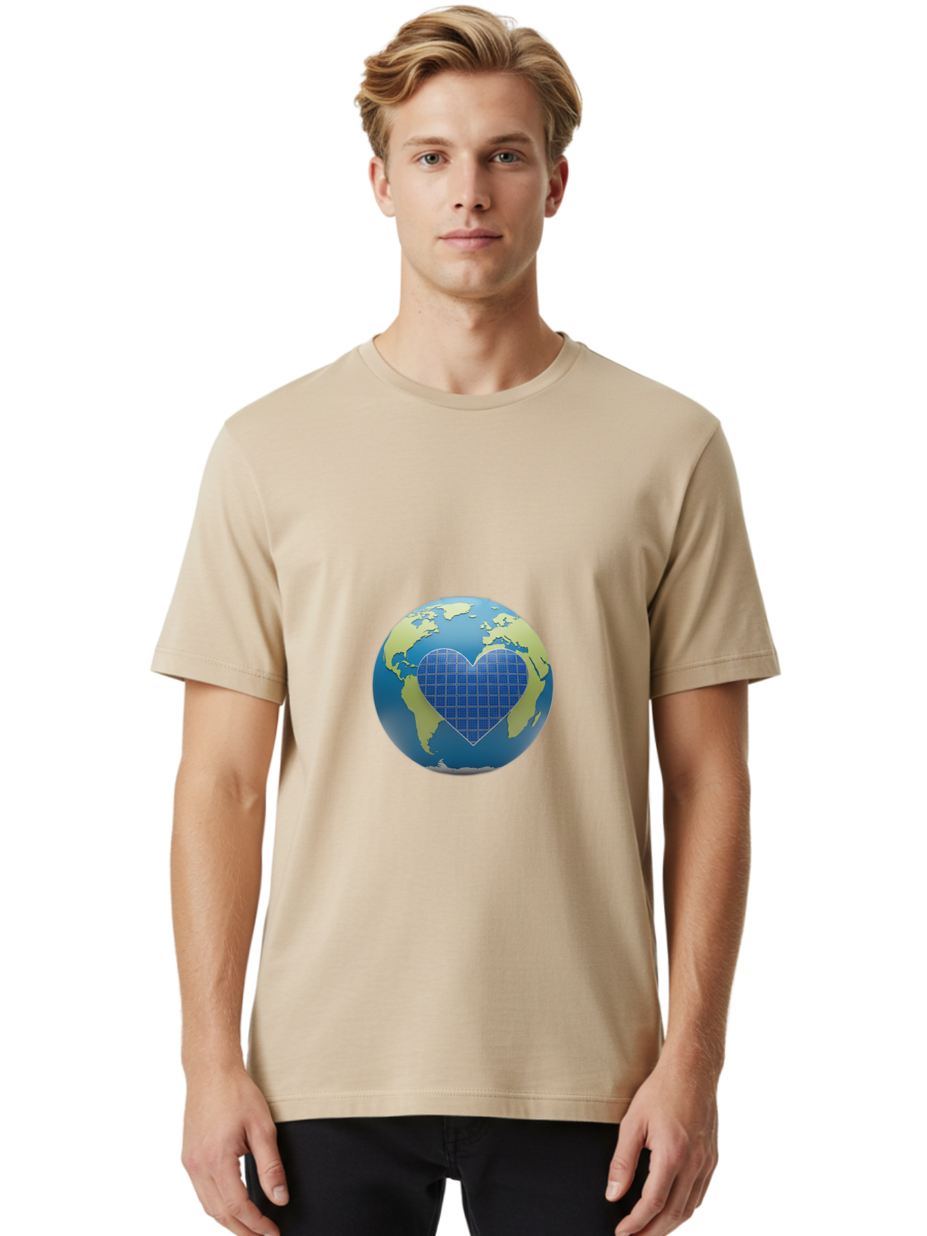 Globe-With-Heart Men'S Graphic Tee, 100% Cotton, Comfortable Casual Summer Wear, Machine Washable, Globe With Heart Shape, World Map, Love For The Planet, Eco-Friendly, Sustainable Living, Global Unity, Heart-Shaped Grid, Baa755 10