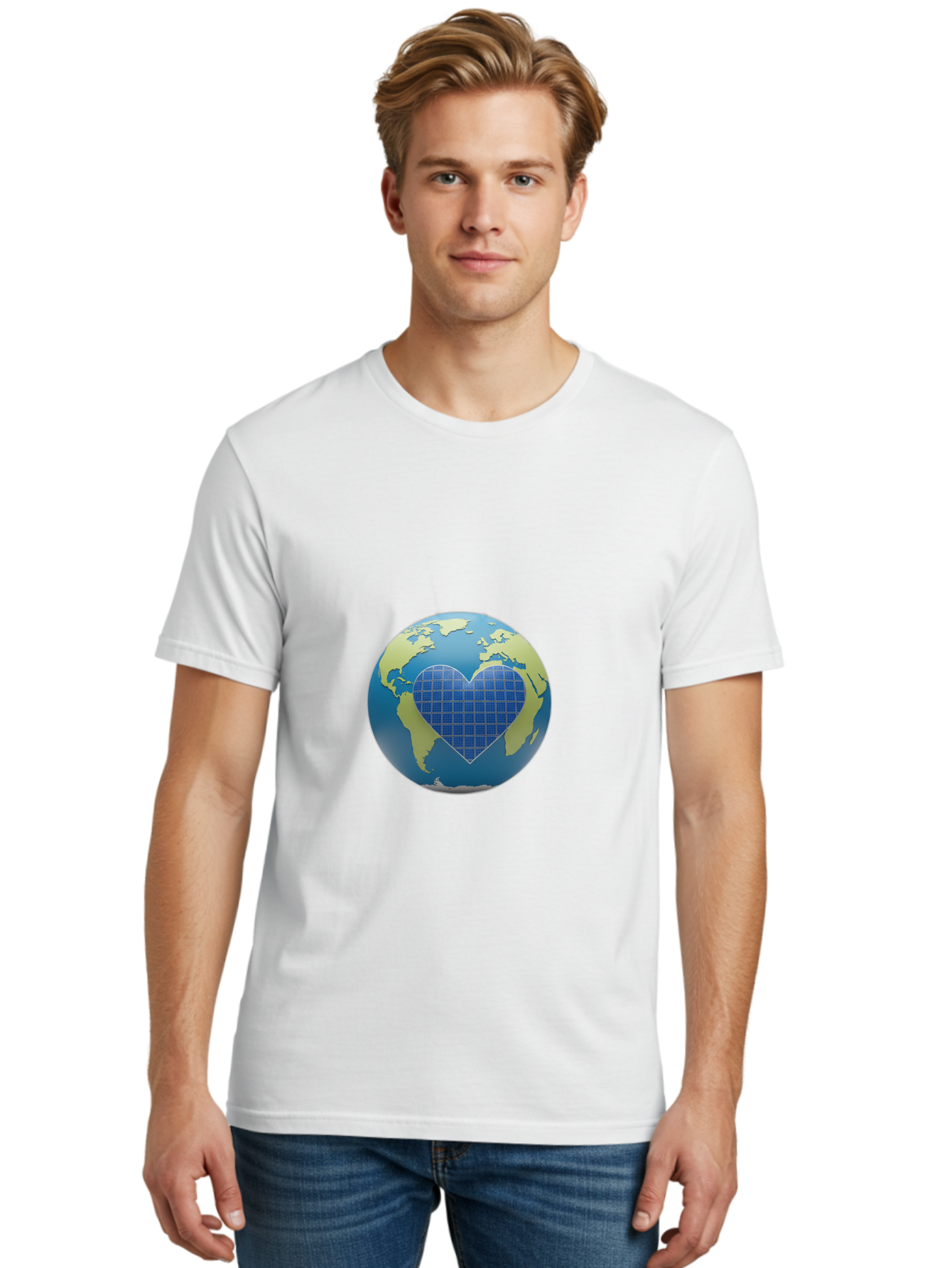 Globe-With-Heart Men'S Graphic Tee, 100% Cotton, Comfortable Casual Summer Wear, Machine Washable, Globe With Heart Shape, World Map, Love For The Planet, Eco-Friendly, Sustainable Living, Global Unity, Heart-Shaped Grid, Baa755 22