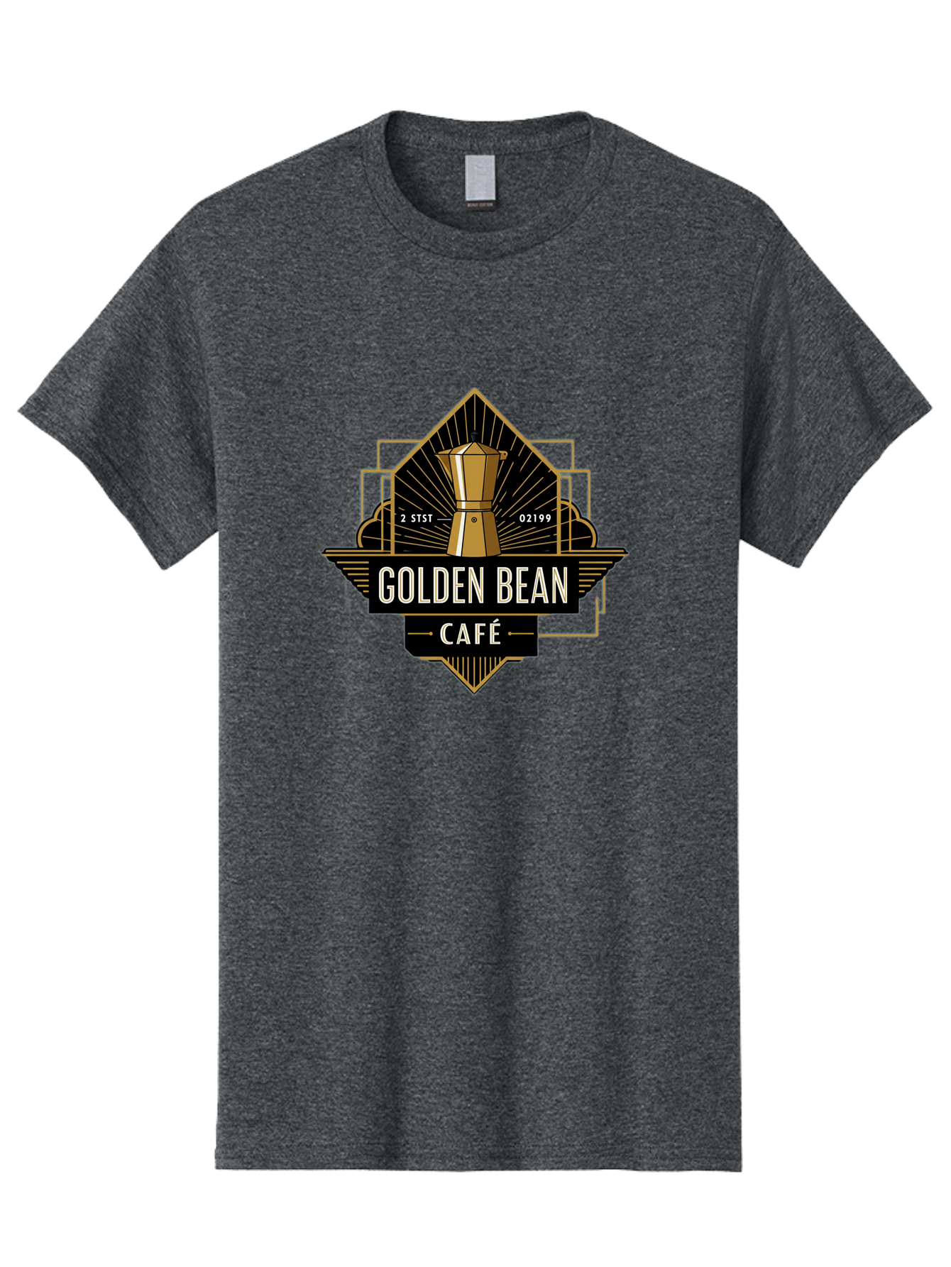 Golden-Bean-Cafe Men'S Graphic Tee, 100% Cotton, Comfortable Casual Summer Wear, Machine Washable, Coffee Shop Logo, Coffee Bean, Cafe Branding, Gold Accents, Art Deco Style, Vintage Flair, Coffee Culture, Cafe Experience, Specialty Coffee Baa767 25
