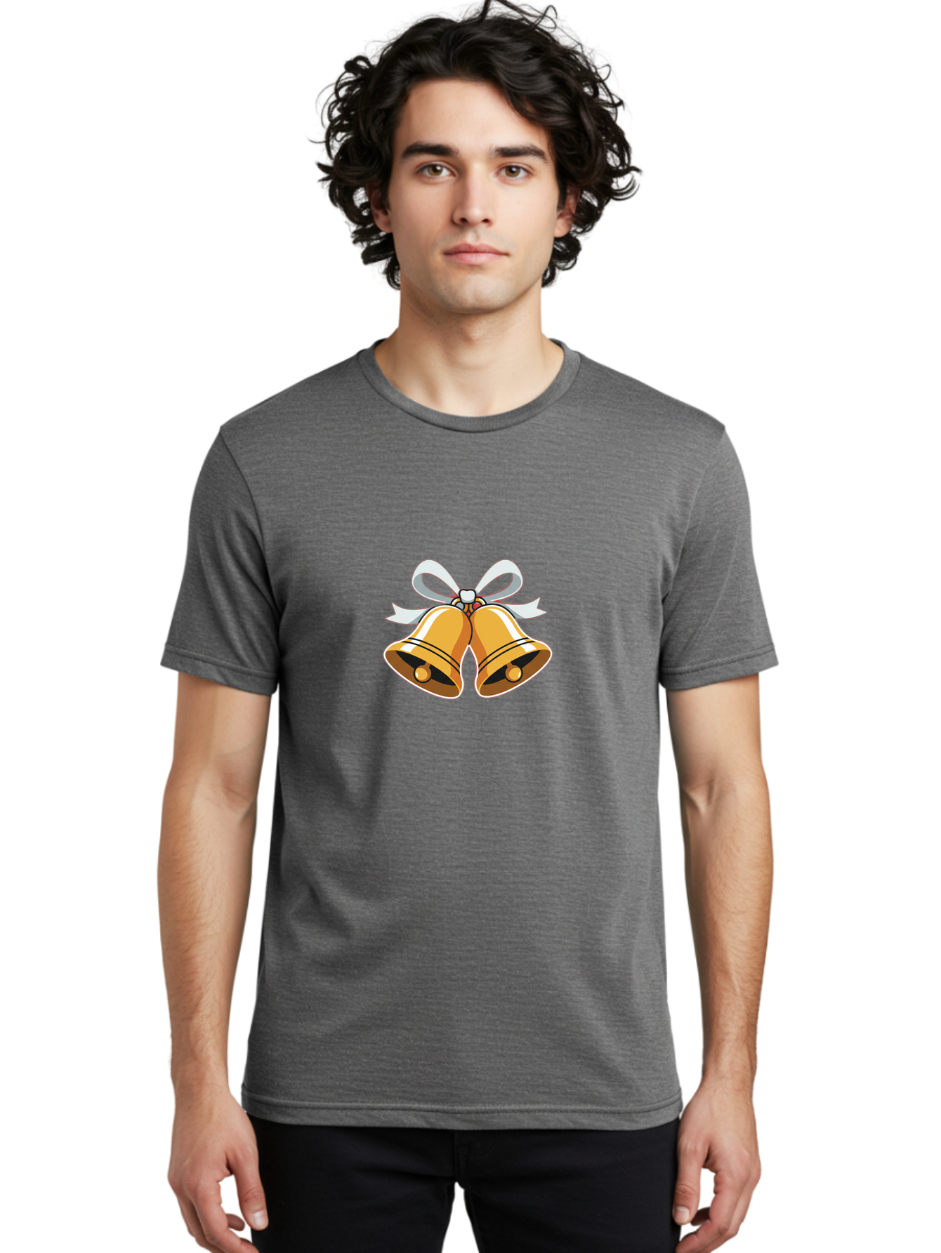 Golden-Bells-1 Men'S Graphic Tee, 100% Cotton, Comfortable Casual Summer Wear, Machine Washable, Golden Christmas Bells, Festive Decoration, Holiday Symbols, Shiny Bells, White Ribbon, Christmas Theme, Festive Atmosphere, Holiday Cheer, Baa768 16