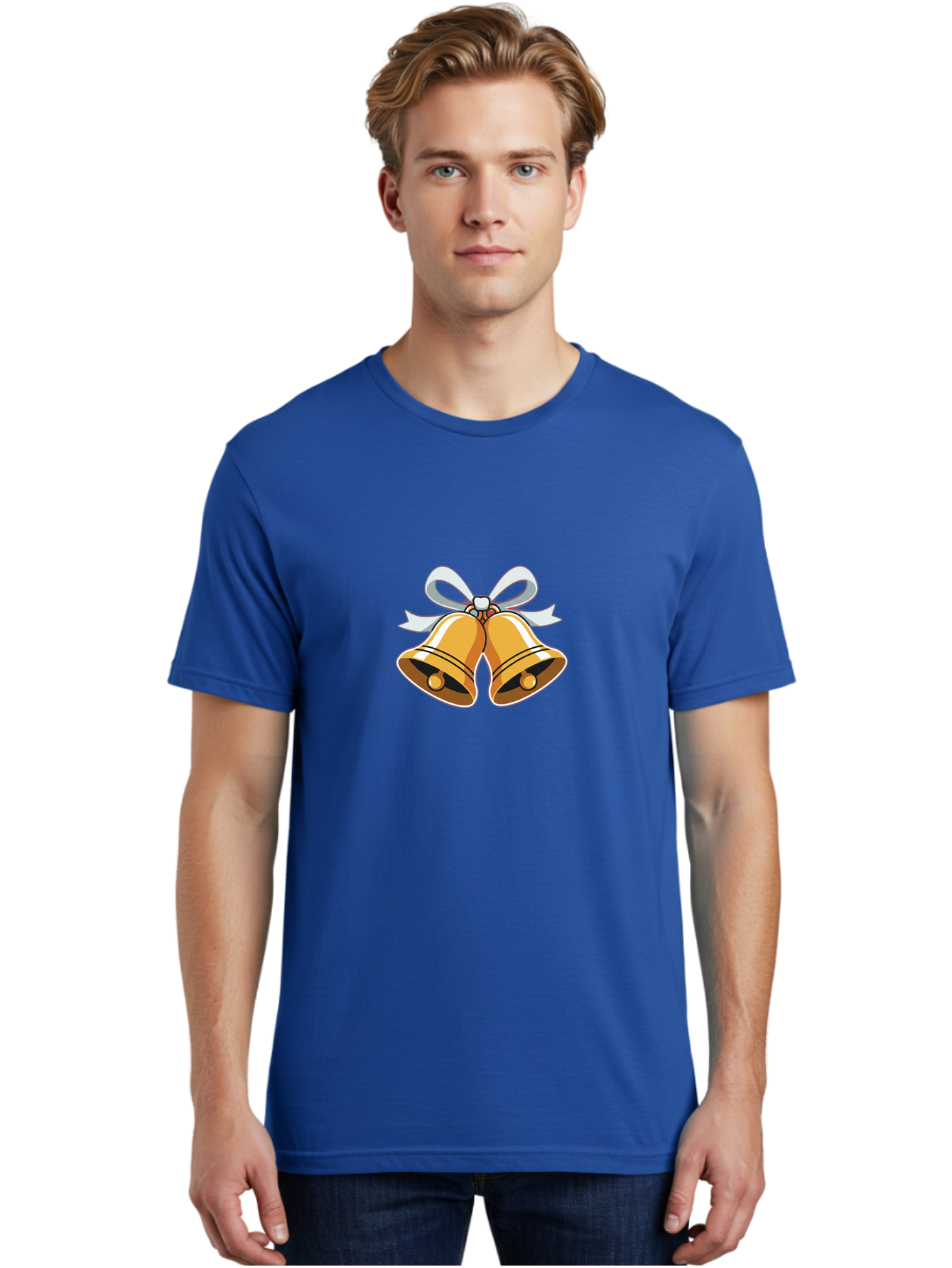 Golden-Bells-1 Men'S Graphic Tee, 100% Cotton, Comfortable Casual Summer Wear, Machine Washable, Golden Christmas Bells, Festive Decoration, Holiday Symbols, Shiny Bells, White Ribbon, Christmas Theme, Festive Atmosphere, Holiday Cheer, Baa768 6