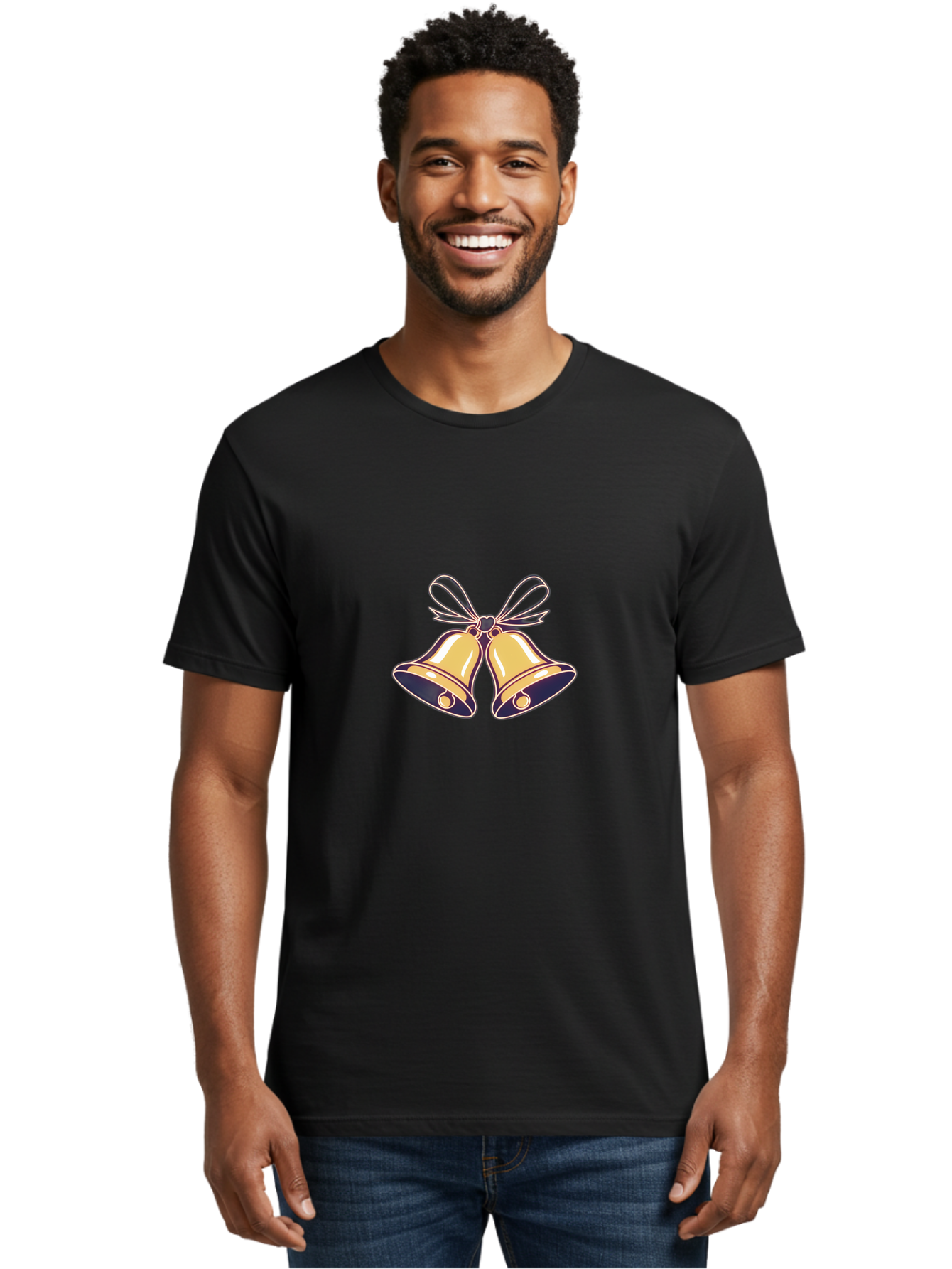 Golden-Bells-3 Men'S Graphic Tee, 100% Cotton, Comfortable Casual Summer Wear, Machine Washable, Christmas Bells, Golden Bells, Festive Decor, Holiday Decorations, Christmas Ornaments, Festive Atmosphere, Winter Wonderland, Seasonal Greetings Baa770 17