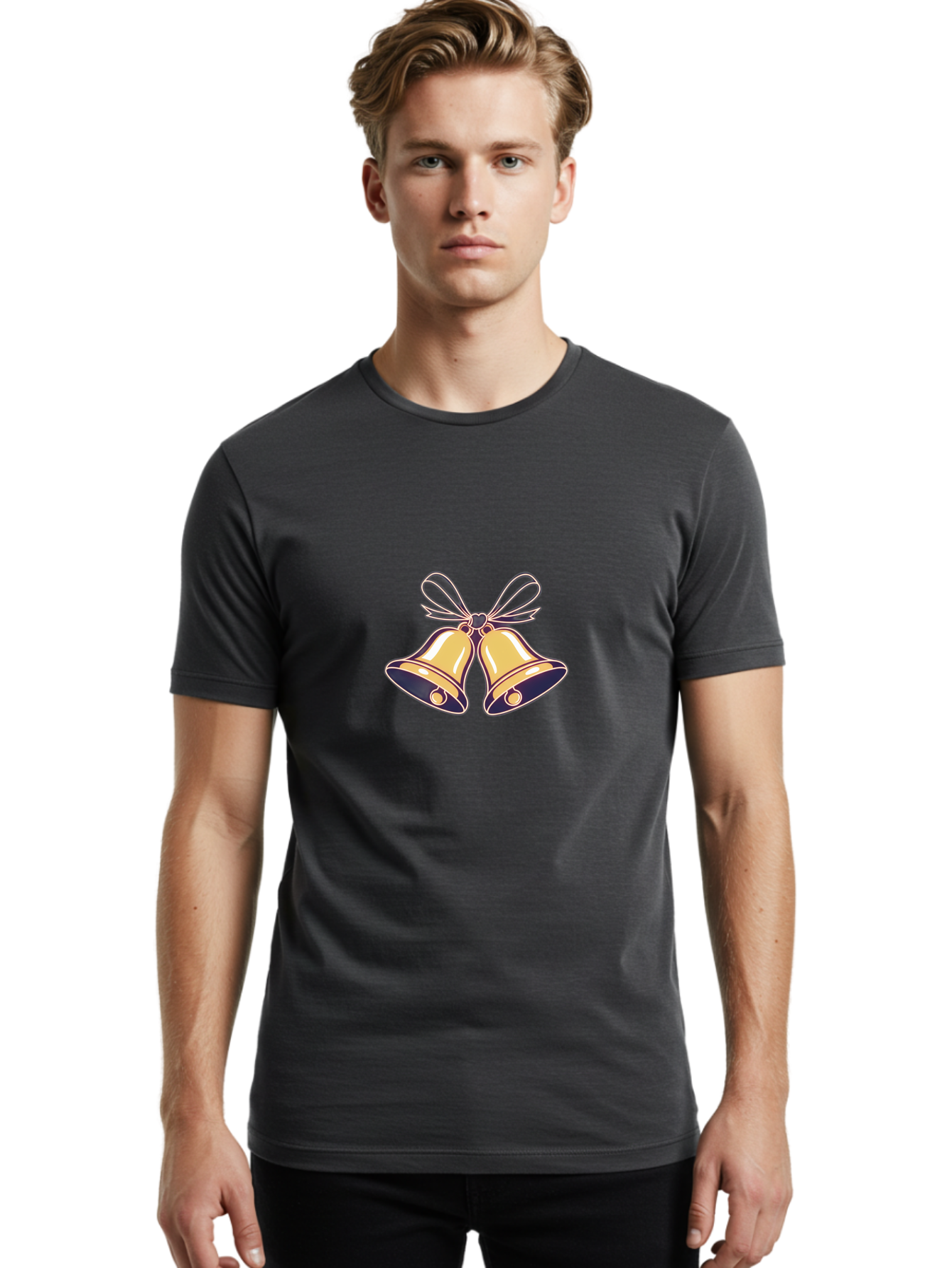 Golden-Bells-3 Men'S Graphic Tee, 100% Cotton, Comfortable Casual Summer Wear, Machine Washable, Christmas Bells, Golden Bells, Festive Decor, Holiday Decorations, Christmas Ornaments, Festive Atmosphere, Winter Wonderland, Seasonal Greetings Baa770 24