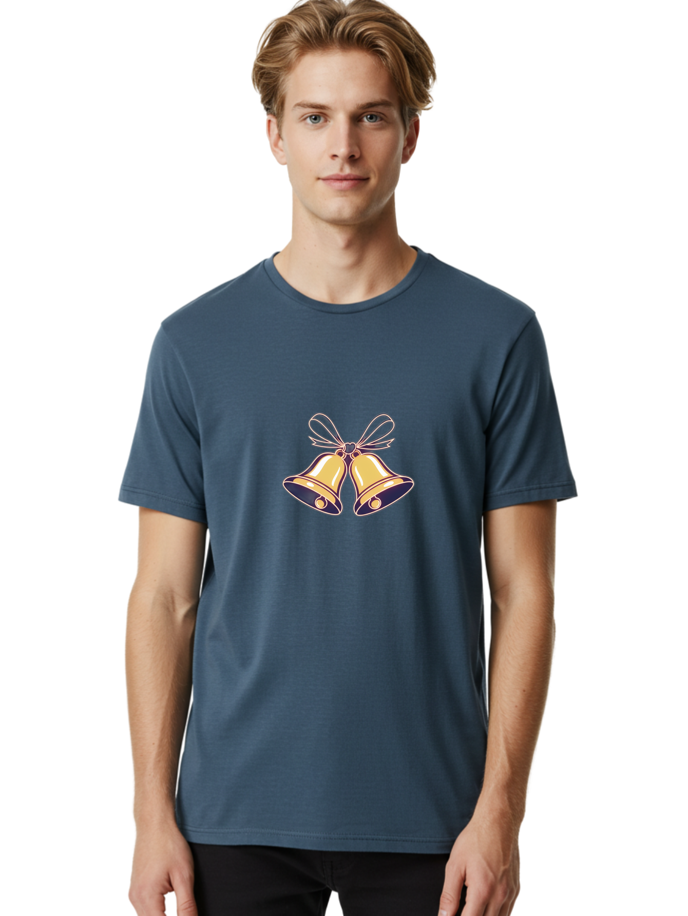 Golden-Bells-3 Men'S Graphic Tee, 100% Cotton, Comfortable Casual Summer Wear, Machine Washable, Christmas Bells, Golden Bells, Festive Decor, Holiday Decorations, Christmas Ornaments, Festive Atmosphere, Winter Wonderland, Seasonal Greetings Baa770 20