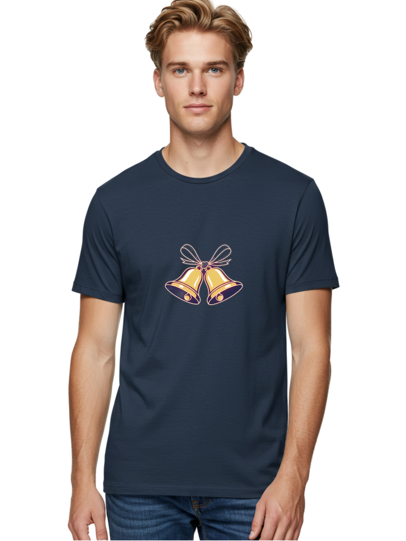 Golden-Bells-3 Men'S Graphic Tee, 100% Cotton, Comfortable Casual Summer Wear, Machine Washable, Christmas Bells, Golden Bells, Festive Decor, Holiday Decorations, Christmas Ornaments, Festive Atmosphere, Winter Wonderland, Seasonal Greetings Baa770 21