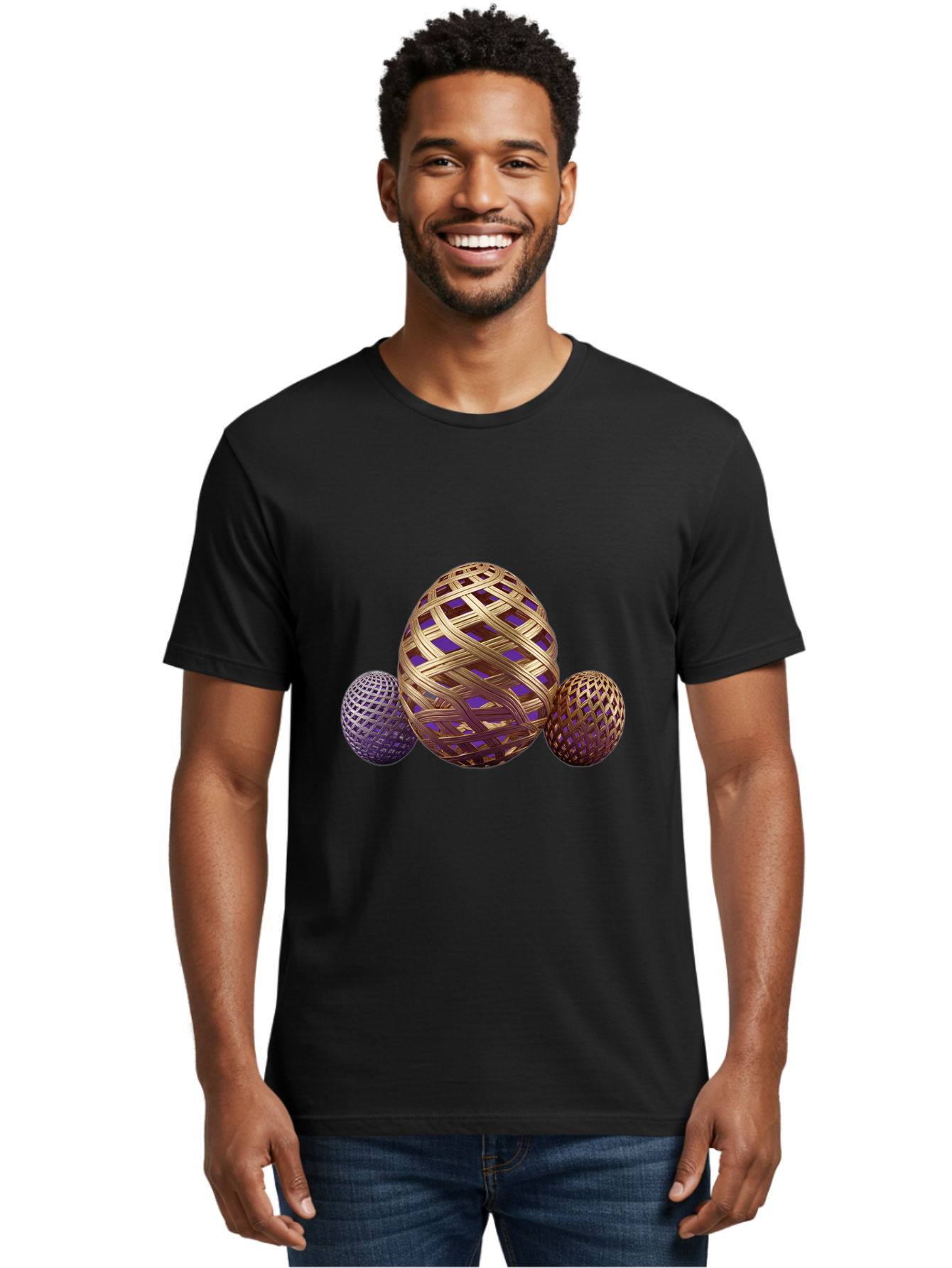 Golden-Eggs Men'S Graphic Tee, 100% Cotton, Comfortable Casual Summer Wear, Machine Washable, Lattice Eggs, Woven Eggs, Easter Eggs, Decorative Eggs, 3D Eggs, Purple And Gold, Festive Decor, Holiday Decorations, Egg Designs, Intricate Patterns Baa774 10