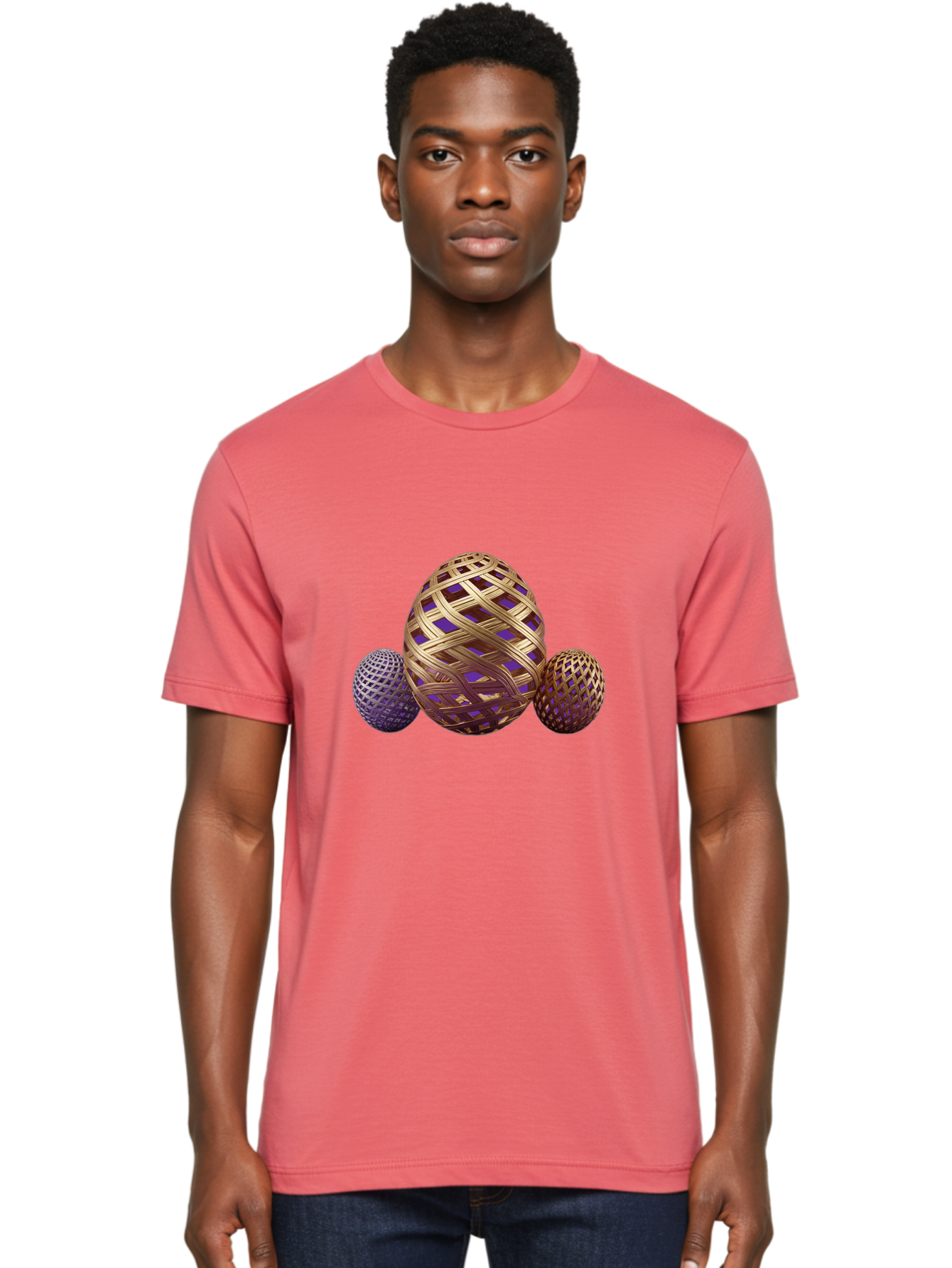Golden-Eggs Men'S Graphic Tee, 100% Cotton, Comfortable Casual Summer Wear, Machine Washable, Lattice Eggs, Woven Eggs, Easter Eggs, Decorative Eggs, 3D Eggs, Purple And Gold, Festive Decor, Holiday Decorations, Egg Designs, Intricate Patterns Baa774 16