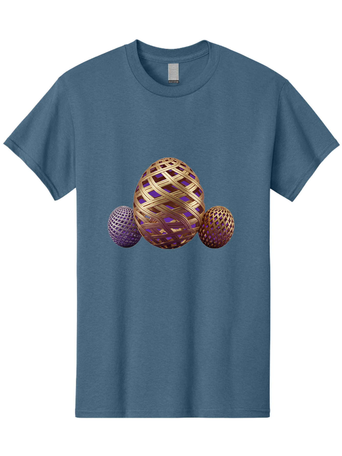 Golden-Eggs Men'S Graphic Tee, 100% Cotton, Comfortable Casual Summer Wear, Machine Washable, Lattice Eggs, Woven Eggs, Easter Eggs, Decorative Eggs, 3D Eggs, Purple And Gold, Festive Decor, Holiday Decorations, Egg Designs, Intricate Patterns Baa774 3