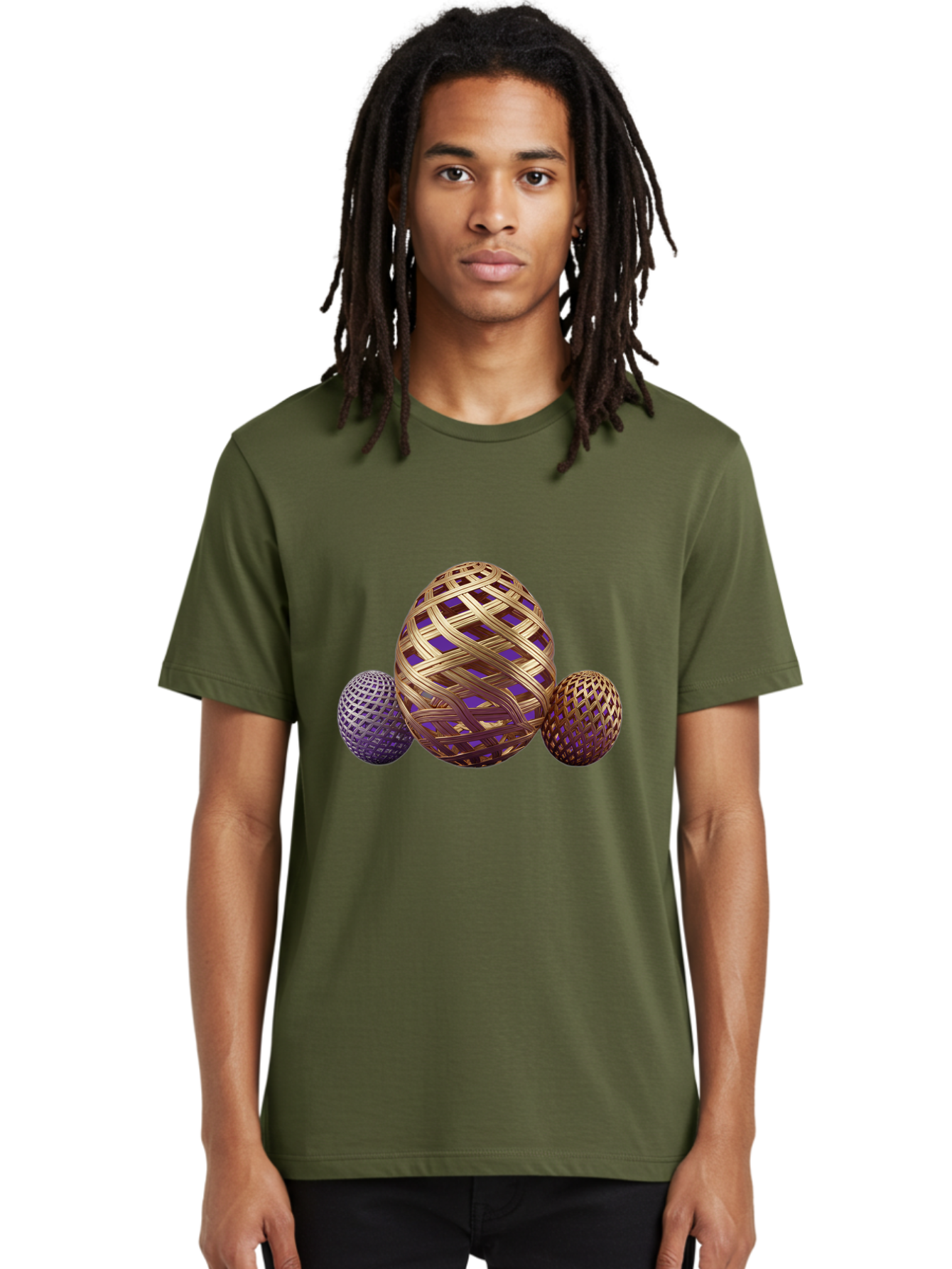 Golden-Eggs Men'S Graphic Tee, 100% Cotton, Comfortable Casual Summer Wear, Machine Washable, Lattice Eggs, Woven Eggs, Easter Eggs, Decorative Eggs, 3D Eggs, Purple And Gold, Festive Decor, Holiday Decorations, Egg Designs, Intricate Patterns Baa774 22