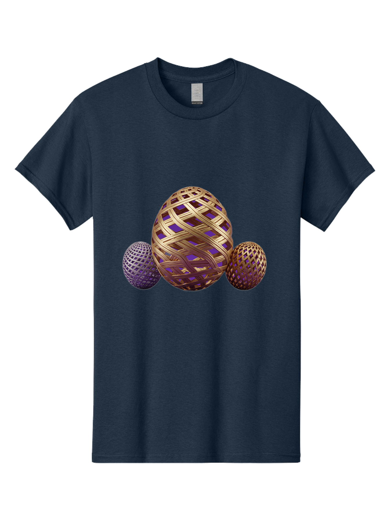 Golden-Eggs Men'S Graphic Tee, 100% Cotton, Comfortable Casual Summer Wear, Machine Washable, Lattice Eggs, Woven Eggs, Easter Eggs, Decorative Eggs, 3D Eggs, Purple And Gold, Festive Decor, Holiday Decorations, Egg Designs, Intricate Patterns Baa774 5