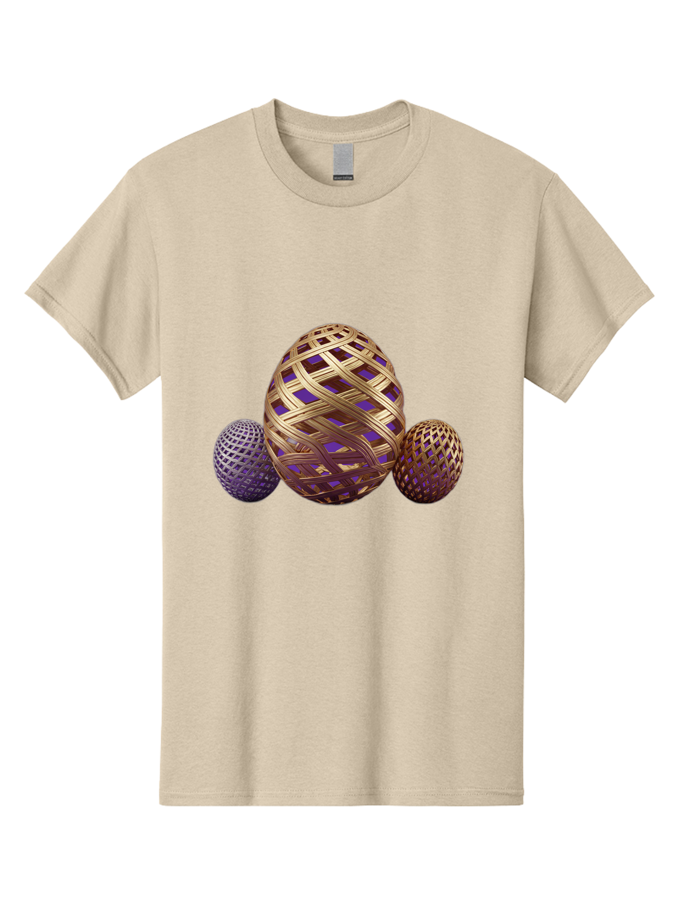 Golden-Eggs Men'S Graphic Tee, 100% Cotton, Comfortable Casual Summer Wear, Machine Washable, Lattice Eggs, Woven Eggs, Easter Eggs, Decorative Eggs, 3D Eggs, Purple And Gold, Festive Decor, Holiday Decorations, Egg Designs, Intricate Patterns Baa774 17