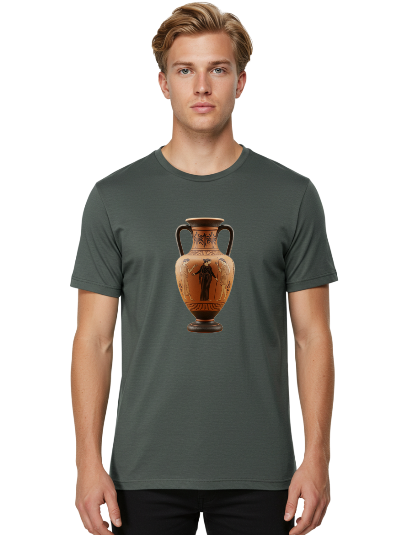 Greek-Vase Men'S Graphic Tee, 100% Cotton, Comfortable Casual Summer Wear, Machine Washable, Ancient Greek Pottery, Red Figure Technique, Classical Art, Mythological Scene, Women In Togas, Elegant Design, Ornate Patterns, Historical Artifact, Baa775 16