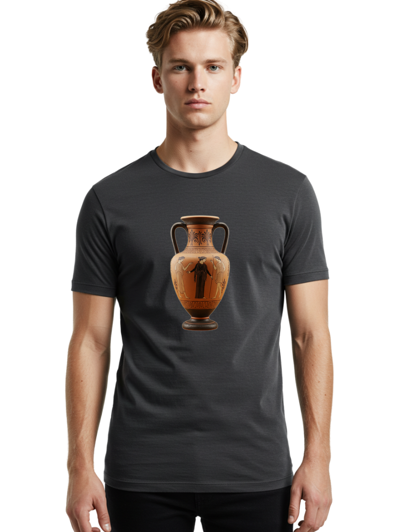 Greek-Vase Men'S Graphic Tee, 100% Cotton, Comfortable Casual Summer Wear, Machine Washable, Ancient Greek Pottery, Red Figure Technique, Classical Art, Mythological Scene, Women In Togas, Elegant Design, Ornate Patterns, Historical Artifact, Baa775 18