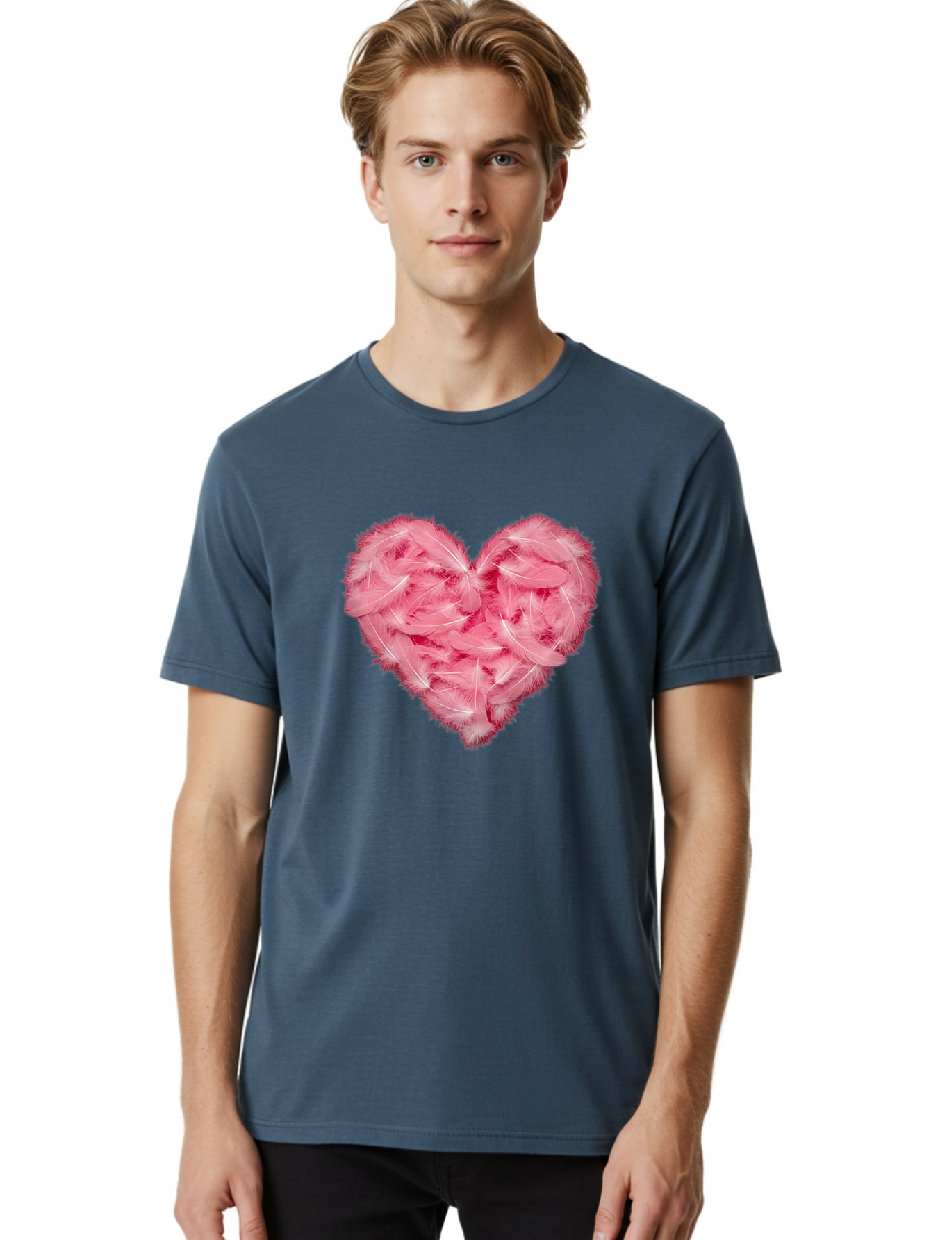 Heart-Of-Feathers Men'S Graphic Tee, 100% Cotton, Comfortable Casual Summer Wear, Machine Washable, Pink Feather Heart, Love Symbol, Soft Texture, Delicate Feathers, Romantic Gesture, Tender Heart, Loving Feeling Baa787 20