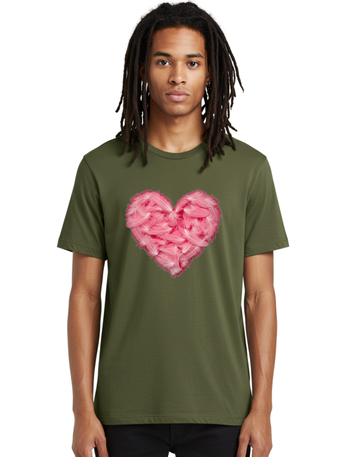 Heart-Of-Feathers Men'S Graphic Tee, 100% Cotton, Comfortable Casual Summer Wear, Machine Washable, Pink Feather Heart, Love Symbol, Soft Texture, Delicate Feathers, Romantic Gesture, Tender Heart, Loving Feeling Baa787 10