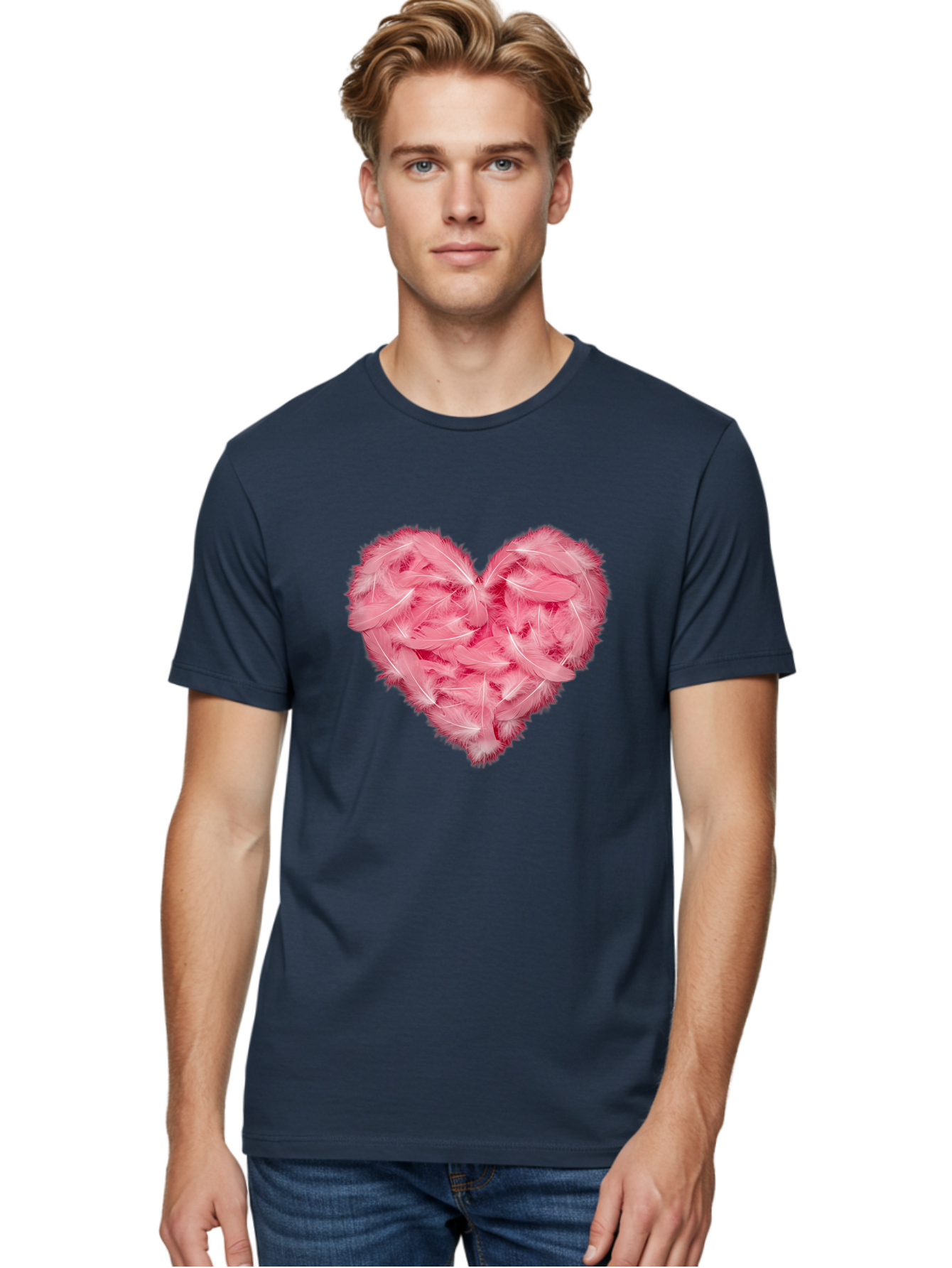 Heart-Of-Feathers Men'S Graphic Tee, 100% Cotton, Comfortable Casual Summer Wear, Machine Washable, Pink Feather Heart, Love Symbol, Soft Texture, Delicate Feathers, Romantic Gesture, Tender Heart, Loving Feeling Baa787 18