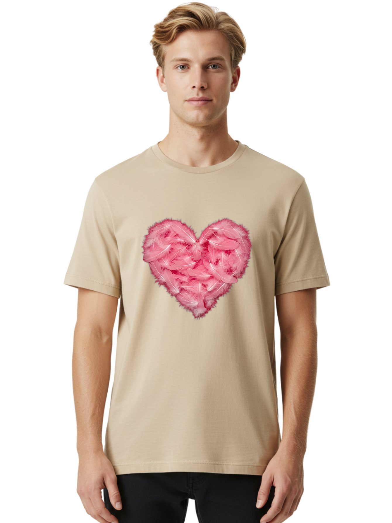 Heart-Of-Feathers Men'S Graphic Tee, 100% Cotton, Comfortable Casual Summer Wear, Machine Washable, Pink Feather Heart, Love Symbol, Soft Texture, Delicate Feathers, Romantic Gesture, Tender Heart, Loving Feeling Baa787 14