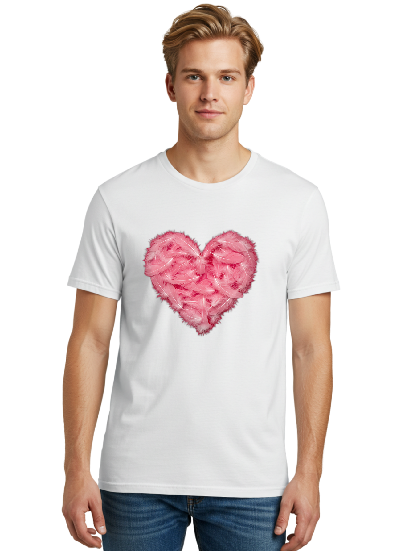 Heart-Of-Feathers Men'S Graphic Tee, 100% Cotton, Comfortable Casual Summer Wear, Machine Washable, Pink Feather Heart, Love Symbol, Soft Texture, Delicate Feathers, Romantic Gesture, Tender Heart, Loving Feeling Baa787 8