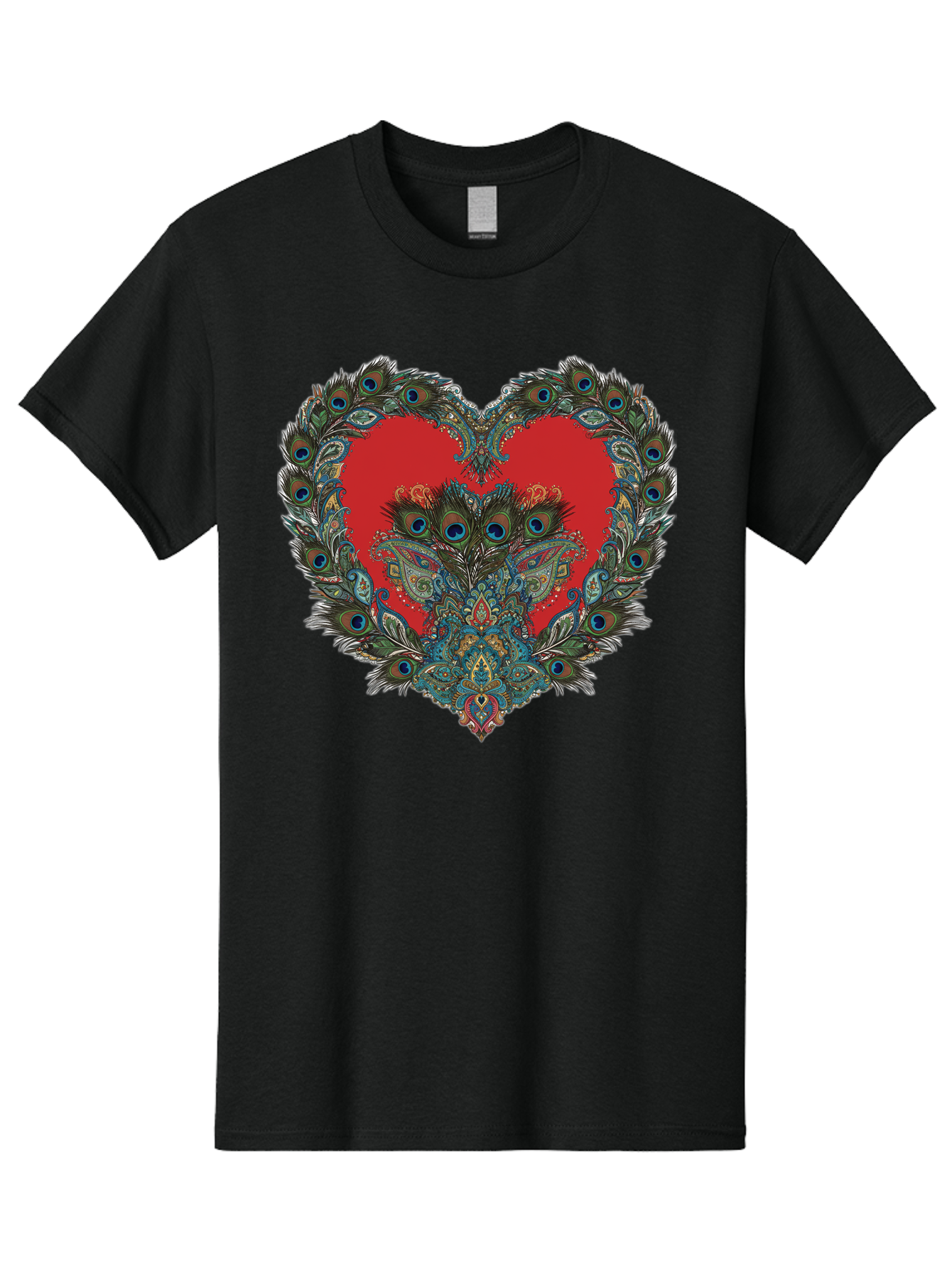 Heart-Peacock Men'S Graphic Tee, 100% Cotton, Comfortable Casual Summer Wear, Machine Washable, Heart Shape, Peacock Feathers, Red Heart, Blue Eyes, Colorful Design, Intricate Patterns, Symbolic Heart, Vibrant Colors, Emotional Expression, Baa788 11