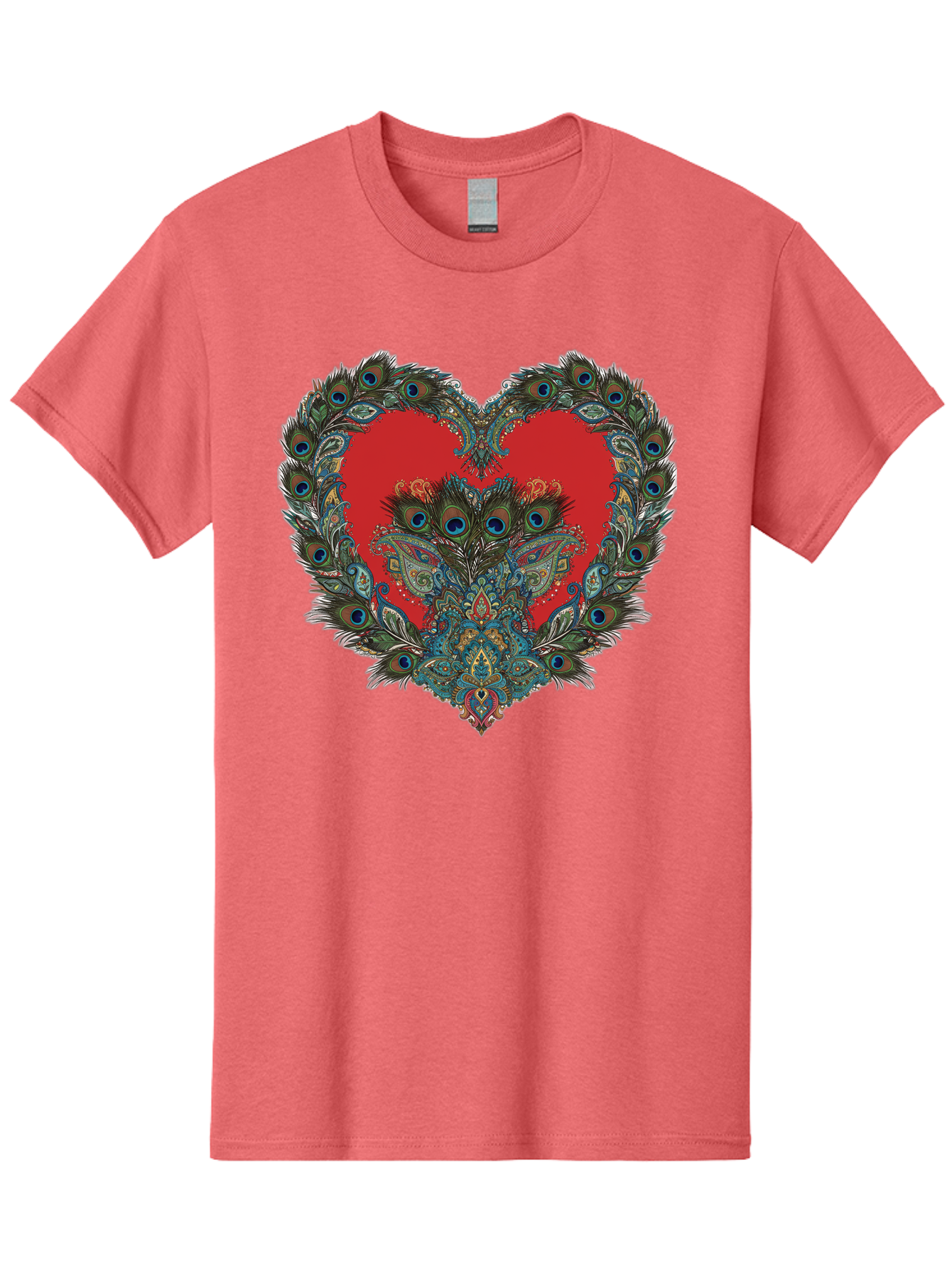 Heart-Peacock Men'S Graphic Tee, 100% Cotton, Comfortable Casual Summer Wear, Machine Washable, Heart Shape, Peacock Feathers, Red Heart, Blue Eyes, Colorful Design, Intricate Patterns, Symbolic Heart, Vibrant Colors, Emotional Expression, Baa788 1