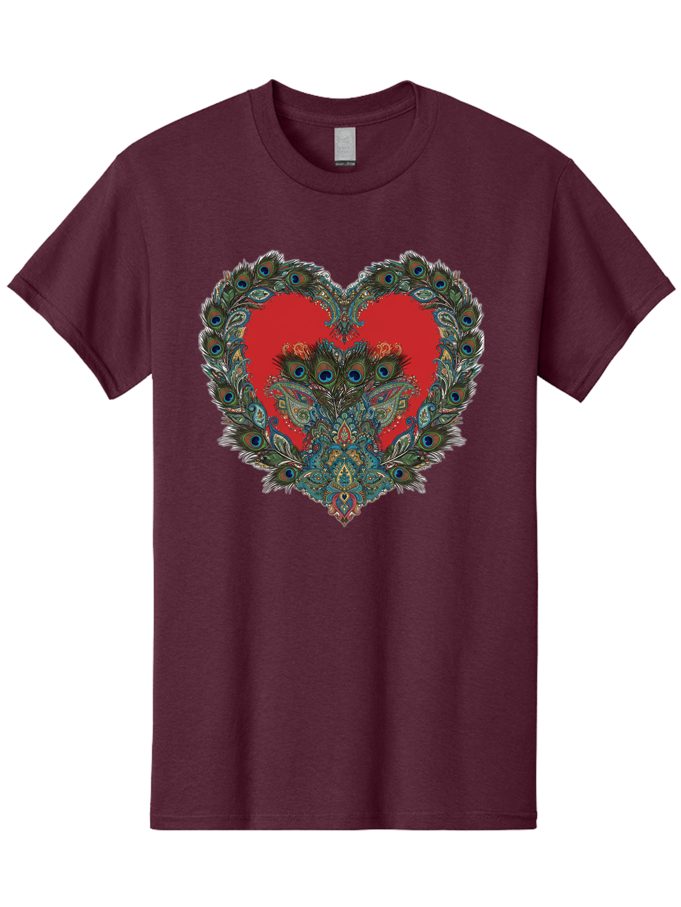 Heart-Peacock Men'S Graphic Tee, 100% Cotton, Comfortable Casual Summer Wear, Machine Washable, Heart Shape, Peacock Feathers, Red Heart, Blue Eyes, Colorful Design, Intricate Patterns, Symbolic Heart, Vibrant Colors, Emotional Expression, Baa788 19