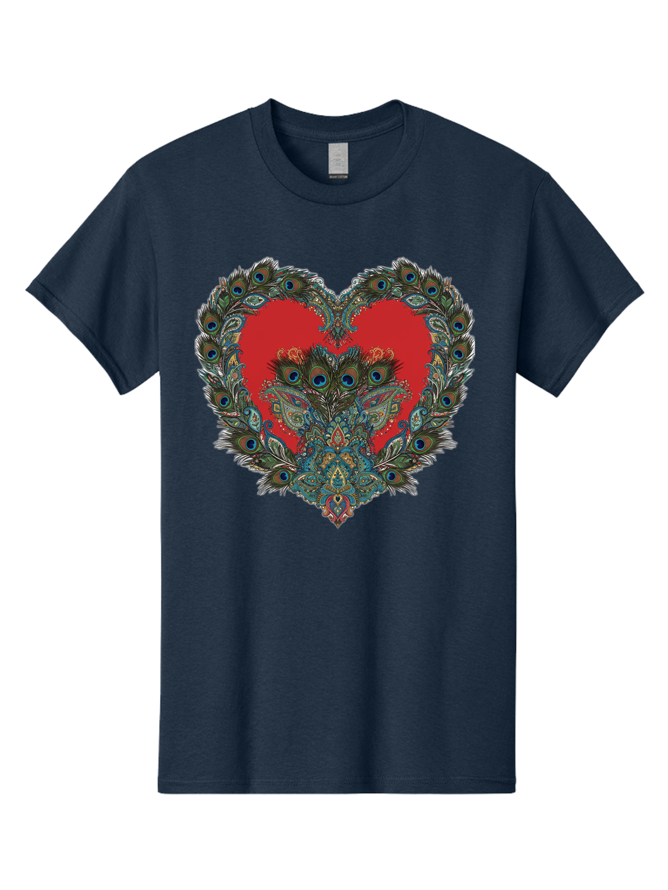 Heart-Peacock Men'S Graphic Tee, 100% Cotton, Comfortable Casual Summer Wear, Machine Washable, Heart Shape, Peacock Feathers, Red Heart, Blue Eyes, Colorful Design, Intricate Patterns, Symbolic Heart, Vibrant Colors, Emotional Expression, Baa788 15