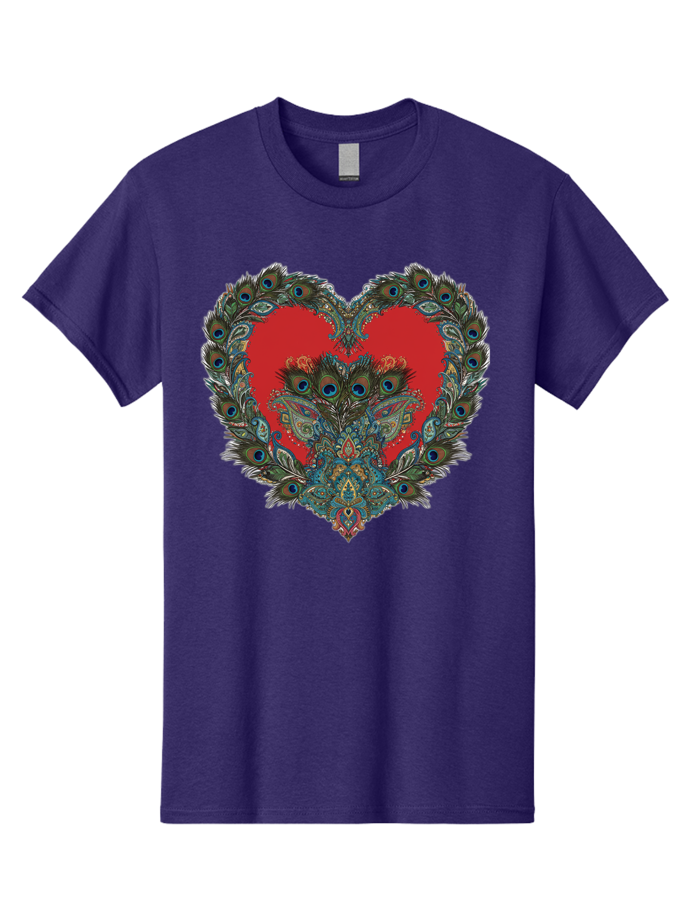 Heart-Peacock Men'S Graphic Tee, 100% Cotton, Comfortable Casual Summer Wear, Machine Washable, Heart Shape, Peacock Feathers, Red Heart, Blue Eyes, Colorful Design, Intricate Patterns, Symbolic Heart, Vibrant Colors, Emotional Expression, Baa788 27
